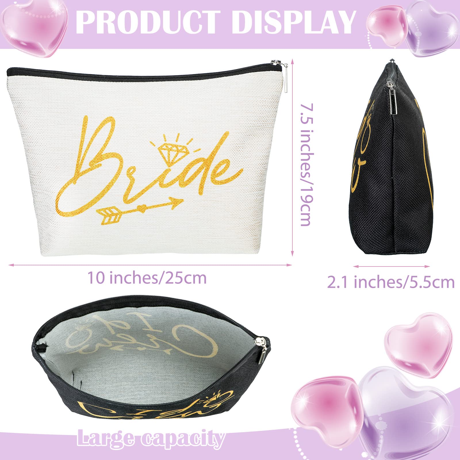 11-Piece Wedding Makeup Bag Set - Bridal Shower Cosmetic Organizer, Bachelorette Party Essentials, Bride & Bridesmaid Proposal Gifts (White & Black) - Perfect for Wedding Prep, Travel & Girls' Night Out