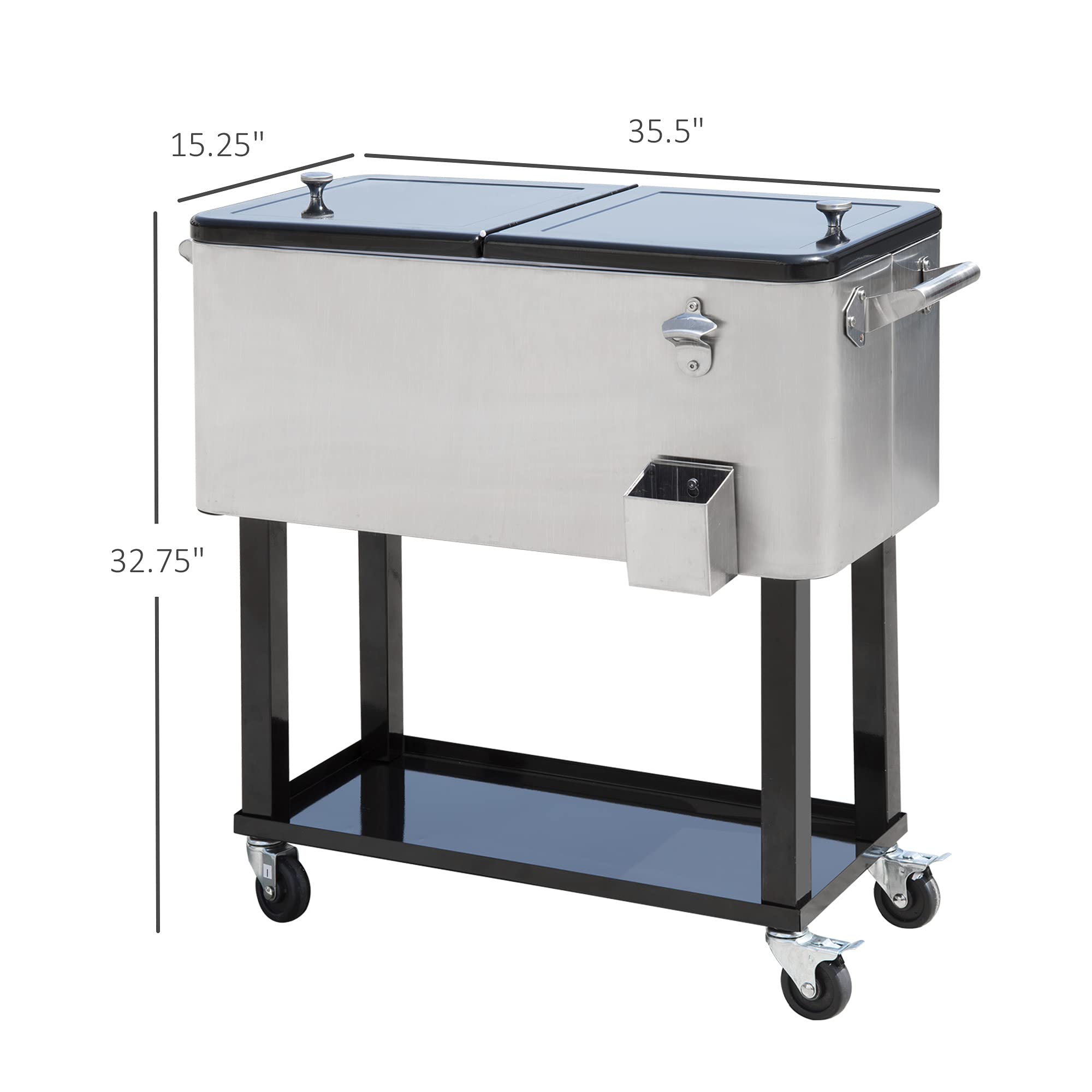 Outsunny 80 QT Rolling Cooler with Wheels - Portable Ice Chest for Outdoor Parties, Camping & Tailgating - Stand-Up Drink Cooler Cart in Silver - Perfect for BBQs, Beach Trips & Picnics