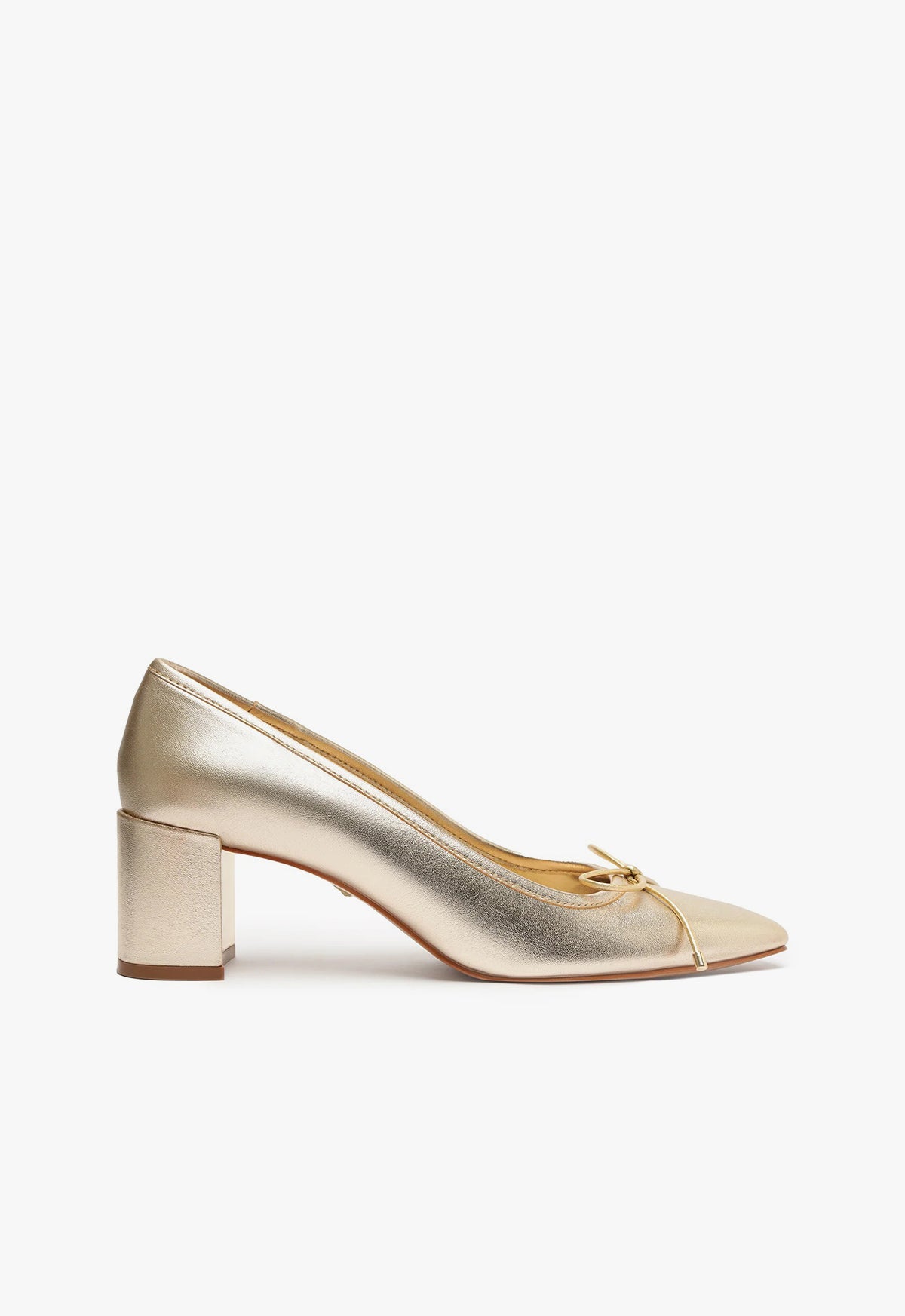 Arissa Women's Block Heel Metallic Leather Pumps - Elegant Pointed Toe Dress Shoes for Work, Party & Special Occasions