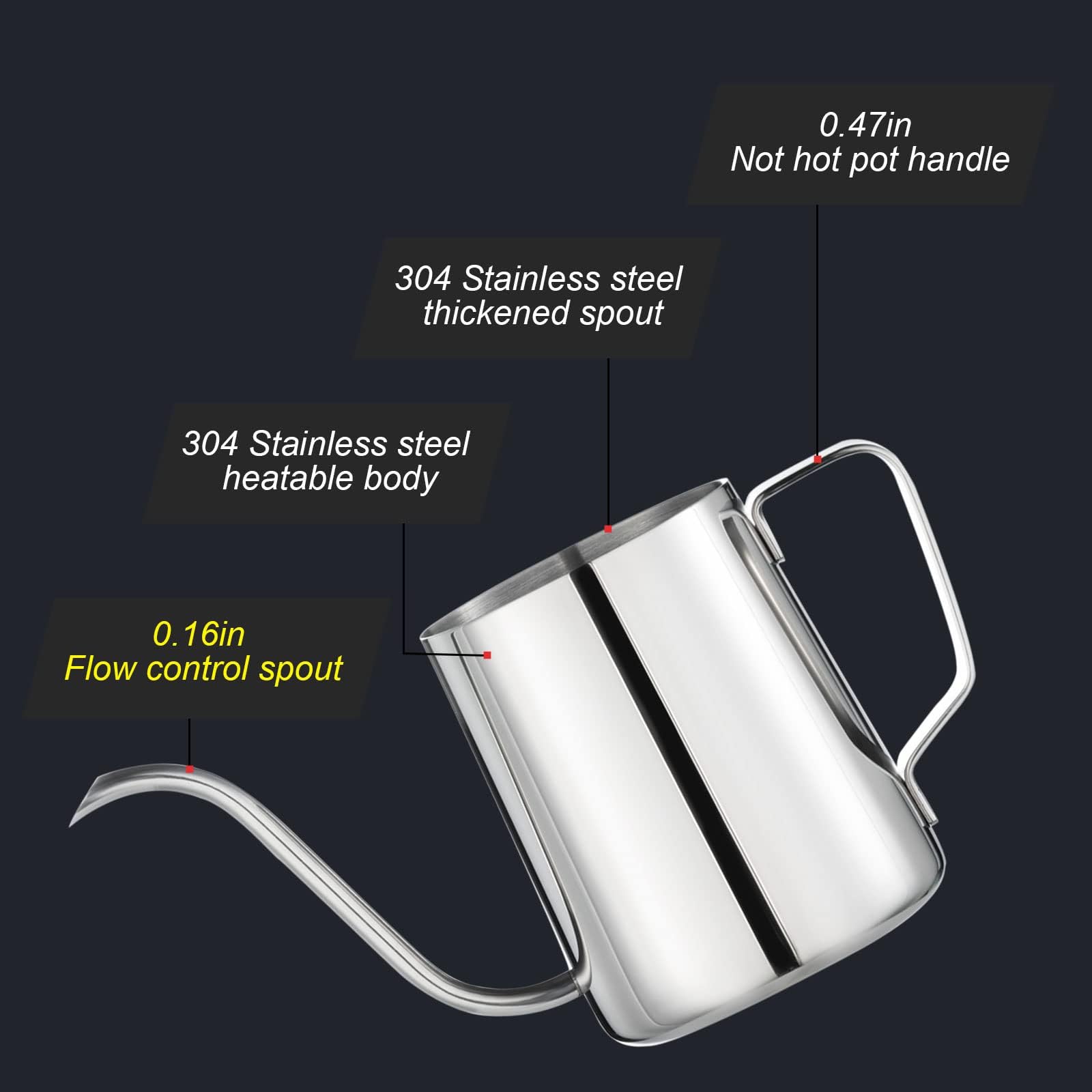 Premium Stainless Steel Gooseneck Pour Over Kettle - 12oz Camping Coffee Pot with Hanging Ear & Narrow Spout for Precise Pouring | Perfect for Specialty Coffee, Tea Brewing, Outdoor Travel & Home Barista Use