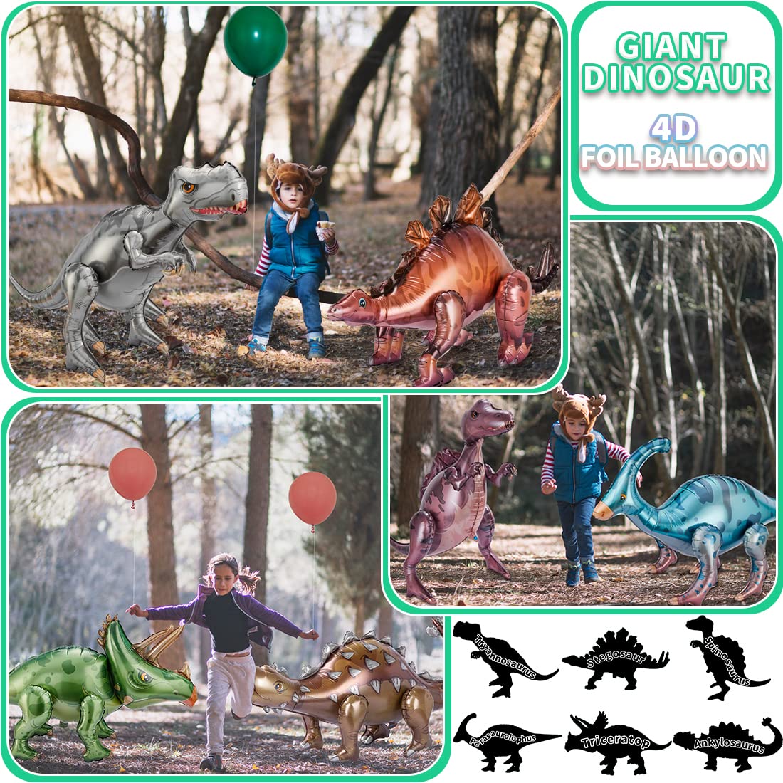40 Inch Giant Standing Inflatable Dinosaur Balloons - Dinosaur Theme Party Decorations for Birthday, Baby Shower, Wedding | Mylar Foil Balloon Animal Decor for Kids Parties, Room Decor & Outdoor Events