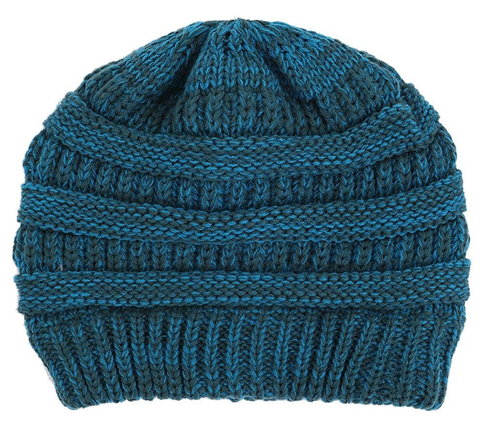 Two-Tone Chunky Soft Marled Knit Beanie Hat for Women & Men - Cozy Winter Accessory for Outdoor Activities, Skiing, and Casual Wear