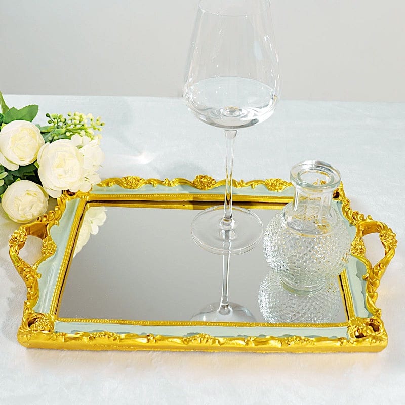 15x10 Inch Metallic Rectangular Mirror Serving Tray with Handles - Elegant Party Decor, Cocktail Serving, Home Decor & Gift Idea for Weddings, Hostess & Housewarming