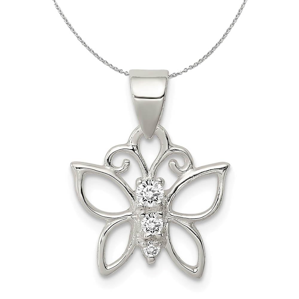The Black Bow Sterling Silver and Cubic Zirconia Butterfly 13mm Necklace - Perfect for Everyday Wear, Gift Giving, and Special Occasions
