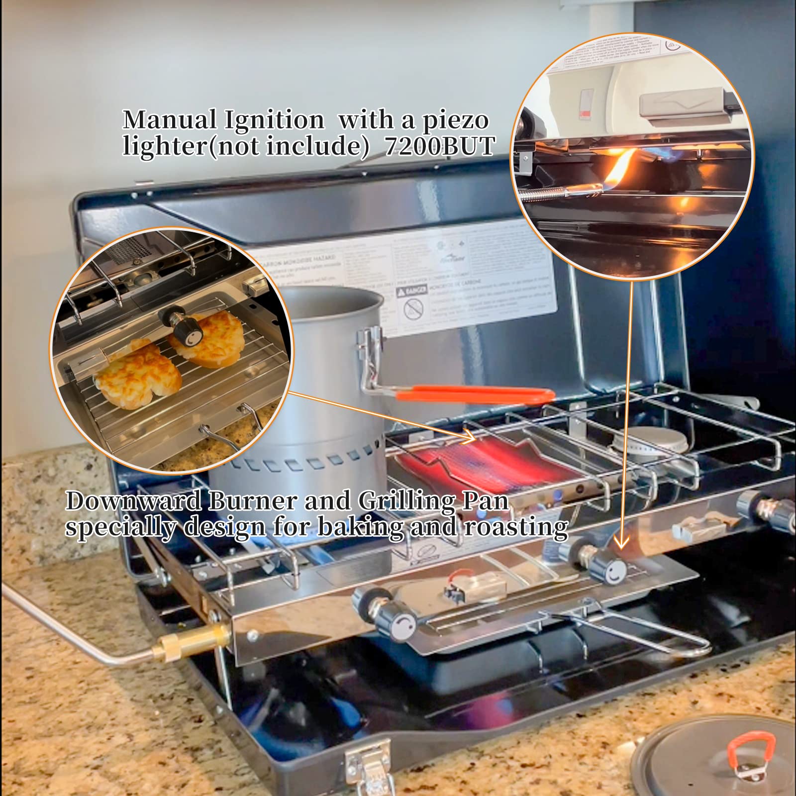 **20400 BTU 3-Burner Propane Camping Stove with Regulator, Toast Tray & Windshield – Portable Outdoor Cooking for Car Camping, BBQ, Picnics & Backpacking**
