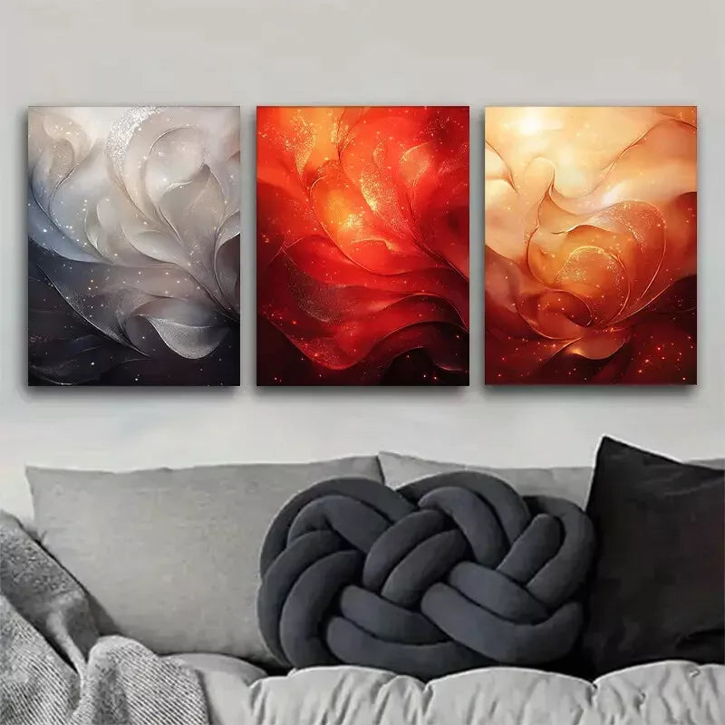 3-Piece Vibrant Swirl Wall Art Set - Blue, Red & Gold Framed Canvas (50x70cm) | High-Quality Australian Made Prints | Ready to Hang | Perfect for Living Room, Bedroom & Office Decor