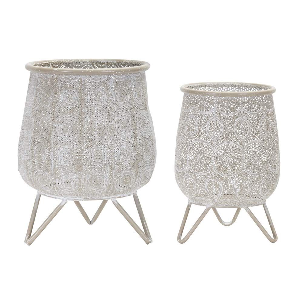 Set of 2 Washed White Iron Planters 14