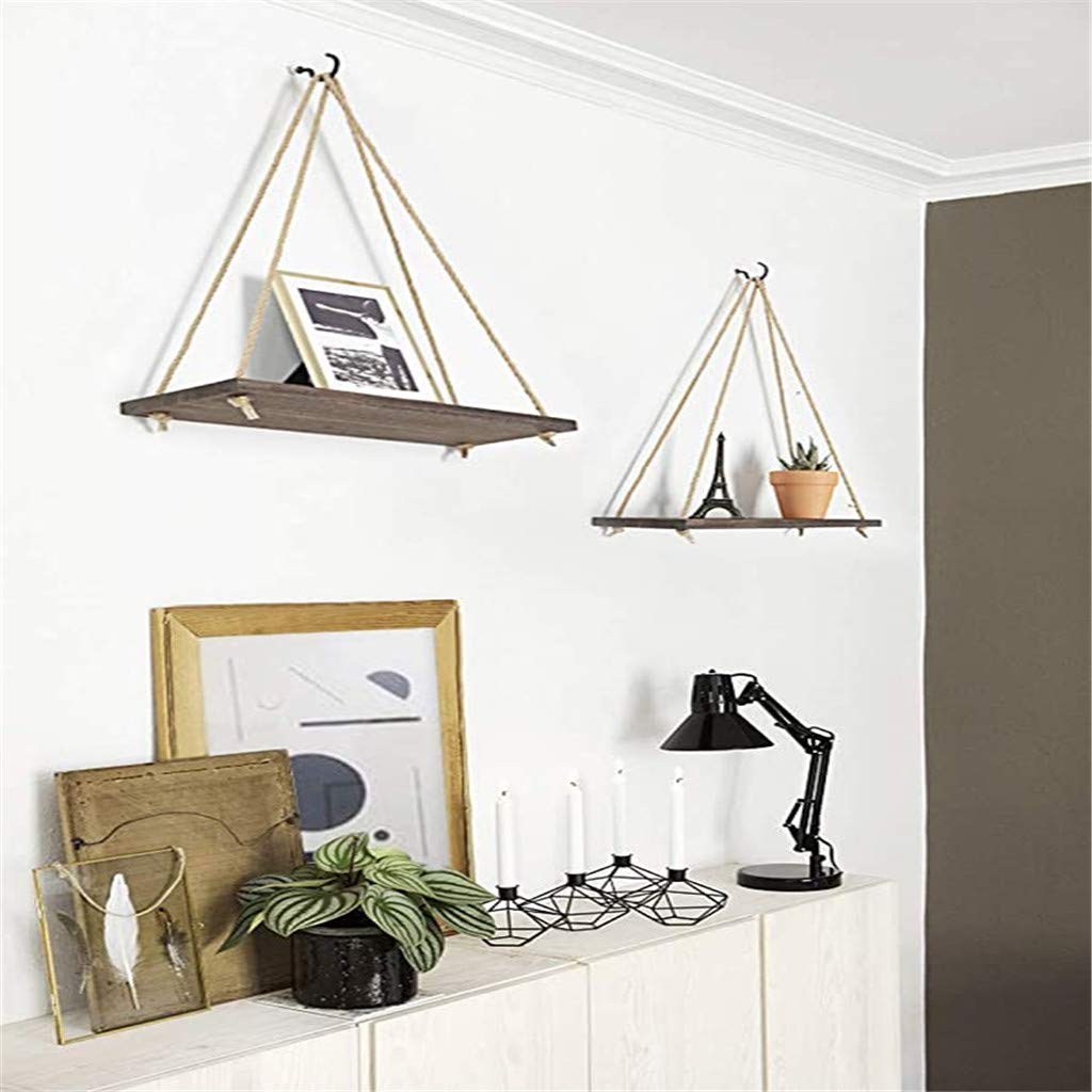 Hanging Shelves for Wall - Rope Wall Shelf with Wooden Board - Floating Shelves for Bedroom Decor & Indoor Plants - Space Saving Home Organization - Perfect for Small Spaces, Bathroom Storage & Living Room Display