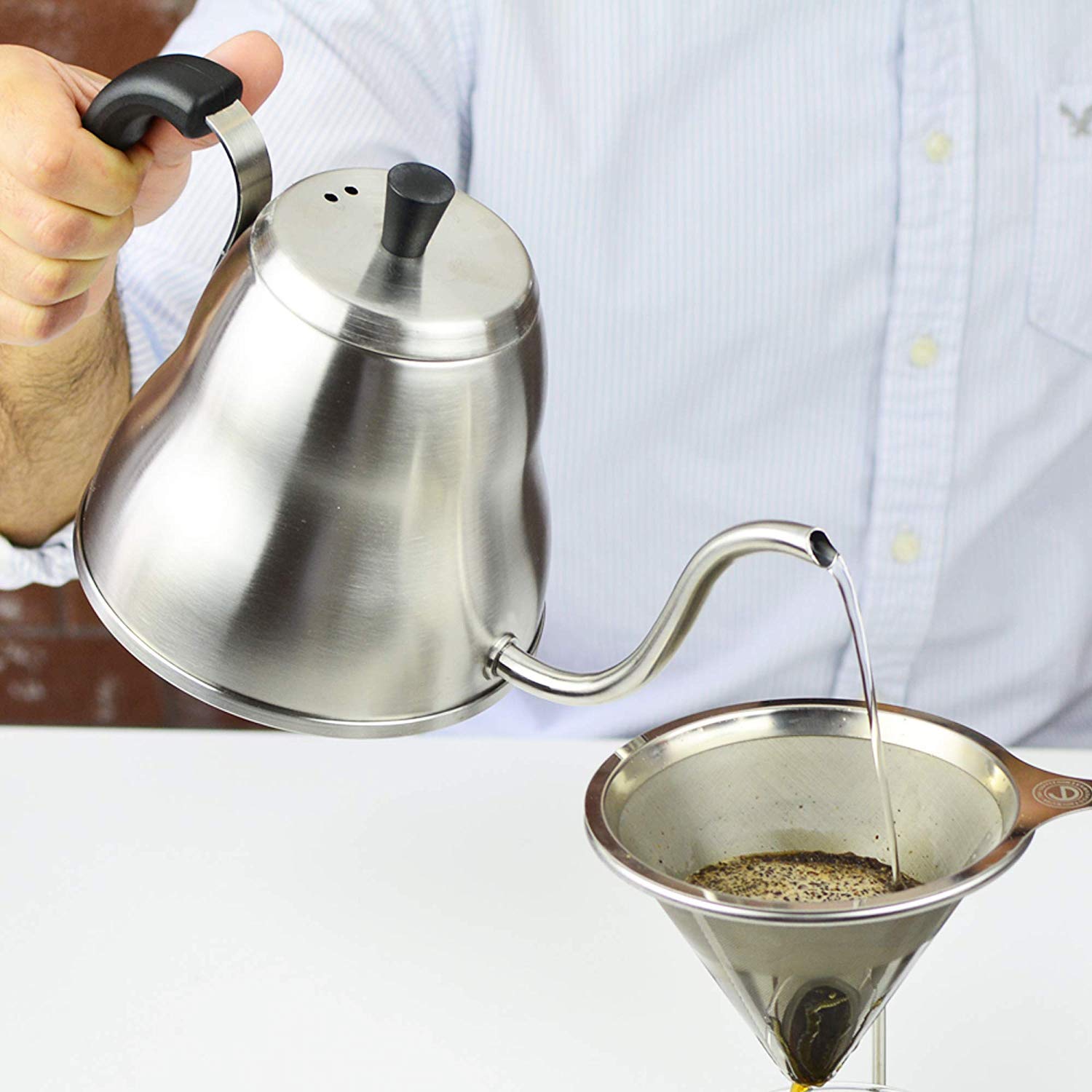 GROSCHE Marrakesh Gooseneck Kettle - 34oz Stainless Steel Stovetop Pour Over Coffee & Tea Kettle - Precise Pouring for French Press, Chemex & Drip Coffee - Perfect for Home Baristas & Tea Lovers
