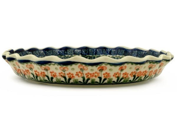 10 Inch Fluted Pie Dish with Peach Spring Daisy Design - Perfect for Baking, Serving, and Holiday Desserts