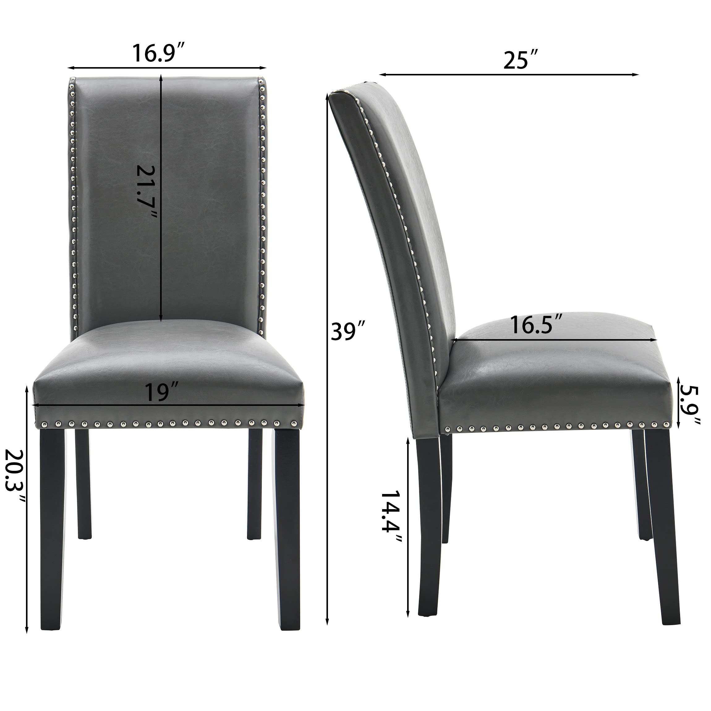 LEEMTORIG Set of 2 Upholstered Parsons Dining Chairs - Faux Leather Kitchen Side Chairs with Nail-Head Trim - Modern Space Grey Dining Room Chairs for Kitchen, Living Room, Bedroom, Cafe & Outdoor Lounge - Perfect for Home Decor & Guest Seating CY-1122-GY