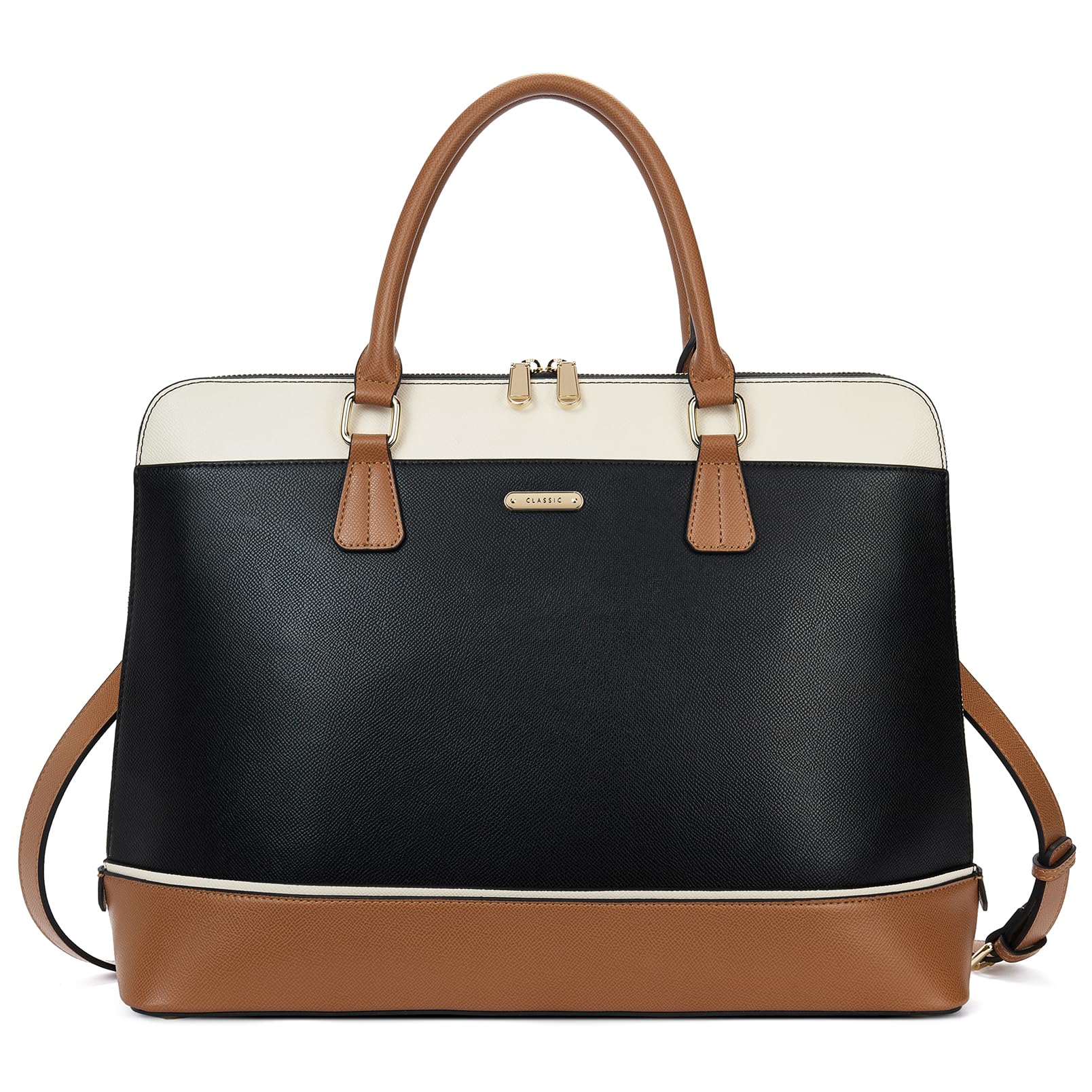 Telena 15.6 Inch Leather Laptop Tote Bag for Women - Professional Shoulder Briefcase with Large Capacity, Stylish Black & Brown Handbag (TLB0122204-01) - Perfect for Work, Business Meetings & Travel