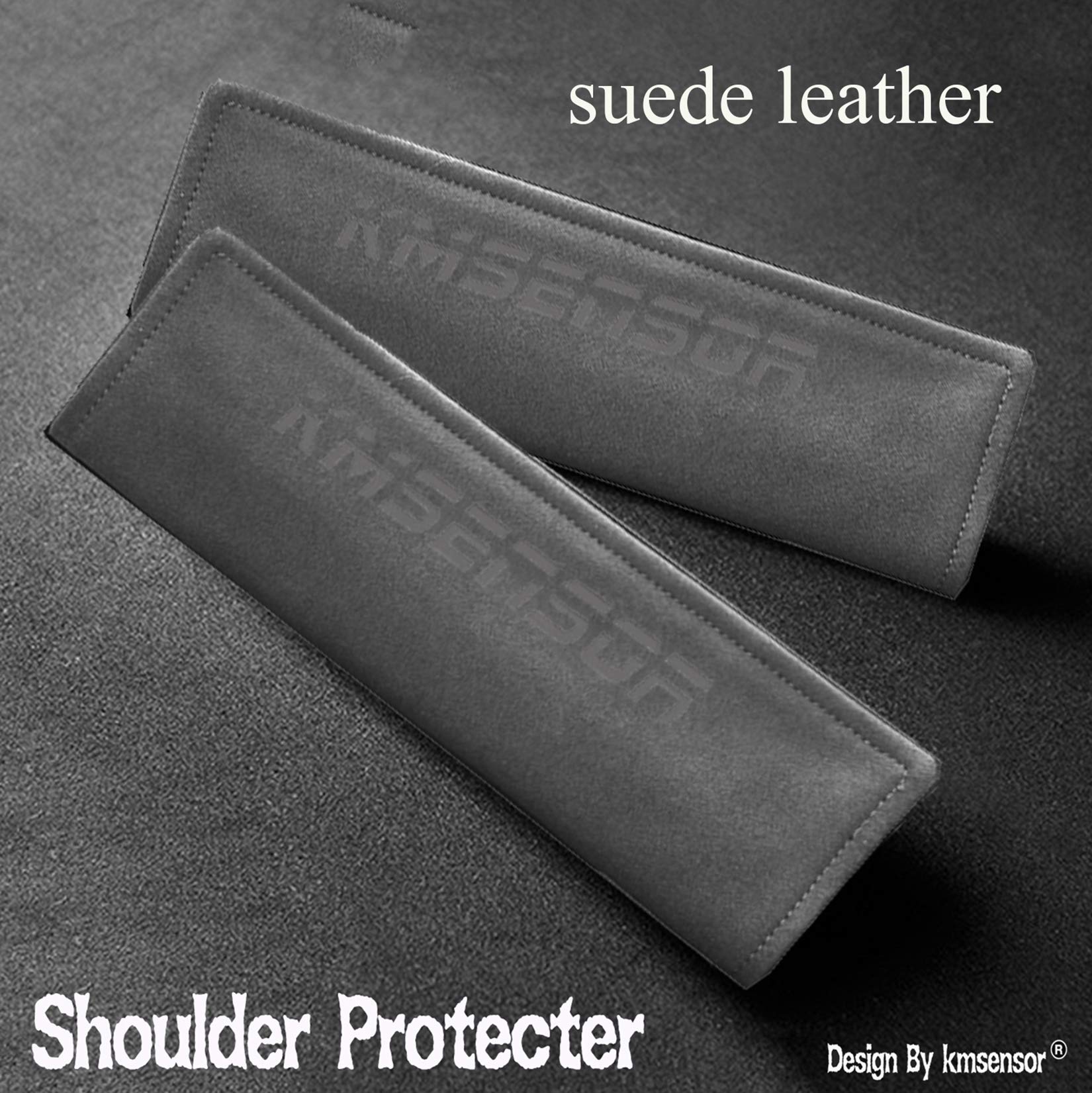 Premium Suede Leather Car Seat Belt Shoulder Protector Pads - 2 Pack Grey PU Nylon Cushion for Comfortable Driving | Shoulder Strap Covers for Seat Belts, Backpacks & Harnesses | Perfect for Long Commutes, Road Trips & Daily Driving
