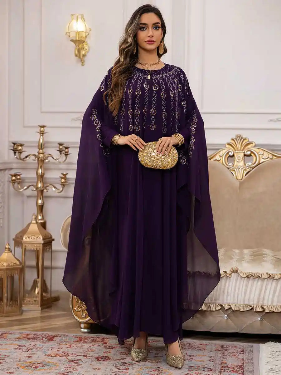 2-Piece Chiffon Caftan Dress Set with Detachable Cloak & Lining - Elegant Boho Maxi Dress for Beach, Pool Party & Summer Vacation #25448