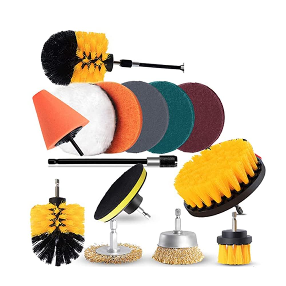 UNTIOR 3-Piece Drill Brush Attachment Set - Power Scrubber for Deep Cleaning Bathroom, Kitchen & Auto (Includes Extender & 13 Accessories) - Perfect for Grout, Tiles, Sinks, Bathtubs & Tough Stains | Heavy Duty Cleaning Kit for Home & Car Detailing