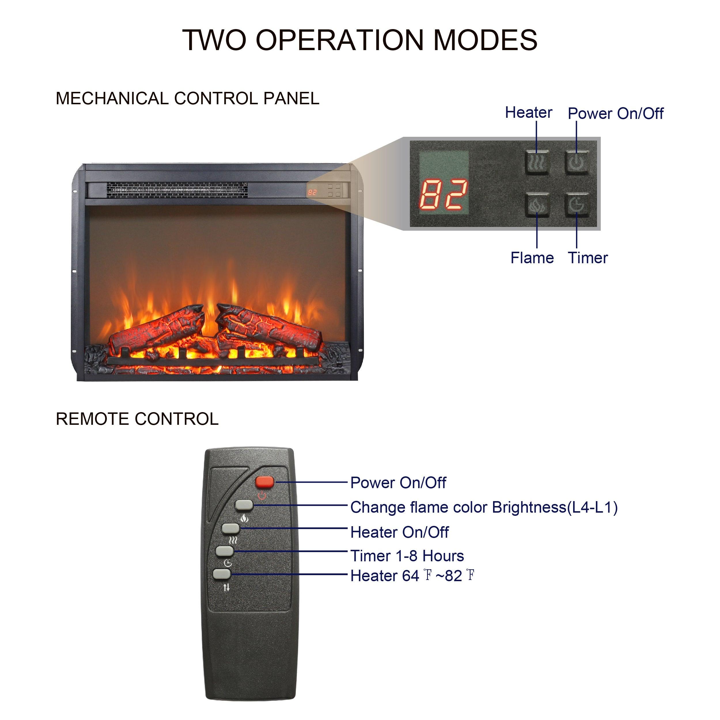 23 Inch Infrared Quartz Electric Fireplace Insert - Realistic Flame Effect, Remote Control - Perfect for Living Rooms, Bedrooms & Offices