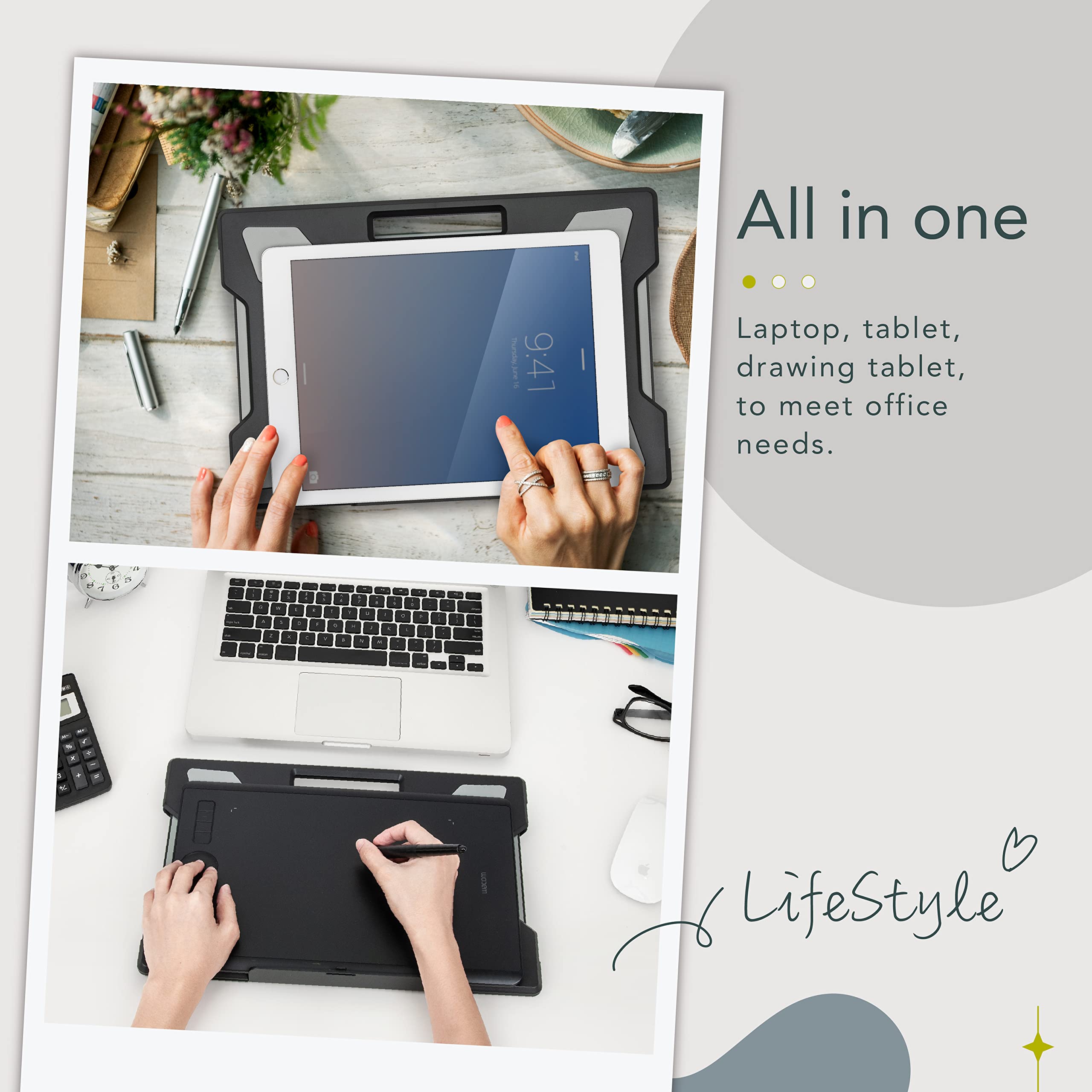 EHO Portable Lightweight Laptop Cooling Pad with Foldable Stopper & Retractable Mouse Tray - Left/Right Adjustable for Work, Study, Sofa Use | Home Office & Travel Laptop Accessory