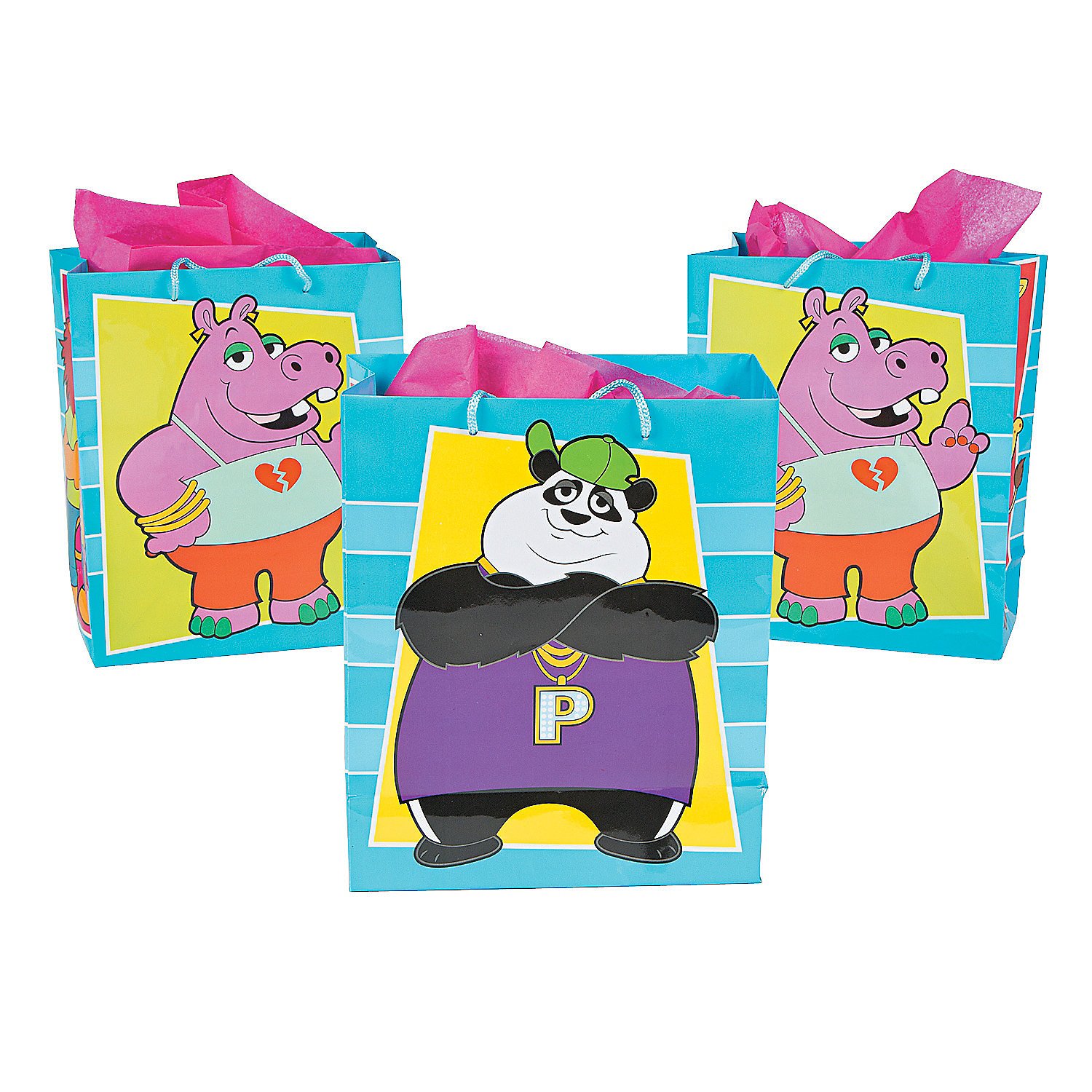 Fun Express Animal-Themed Gift Bags - 12-Piece Party Favor Bags with Handles for Birthday, Baby Shower & Holiday Celebrations