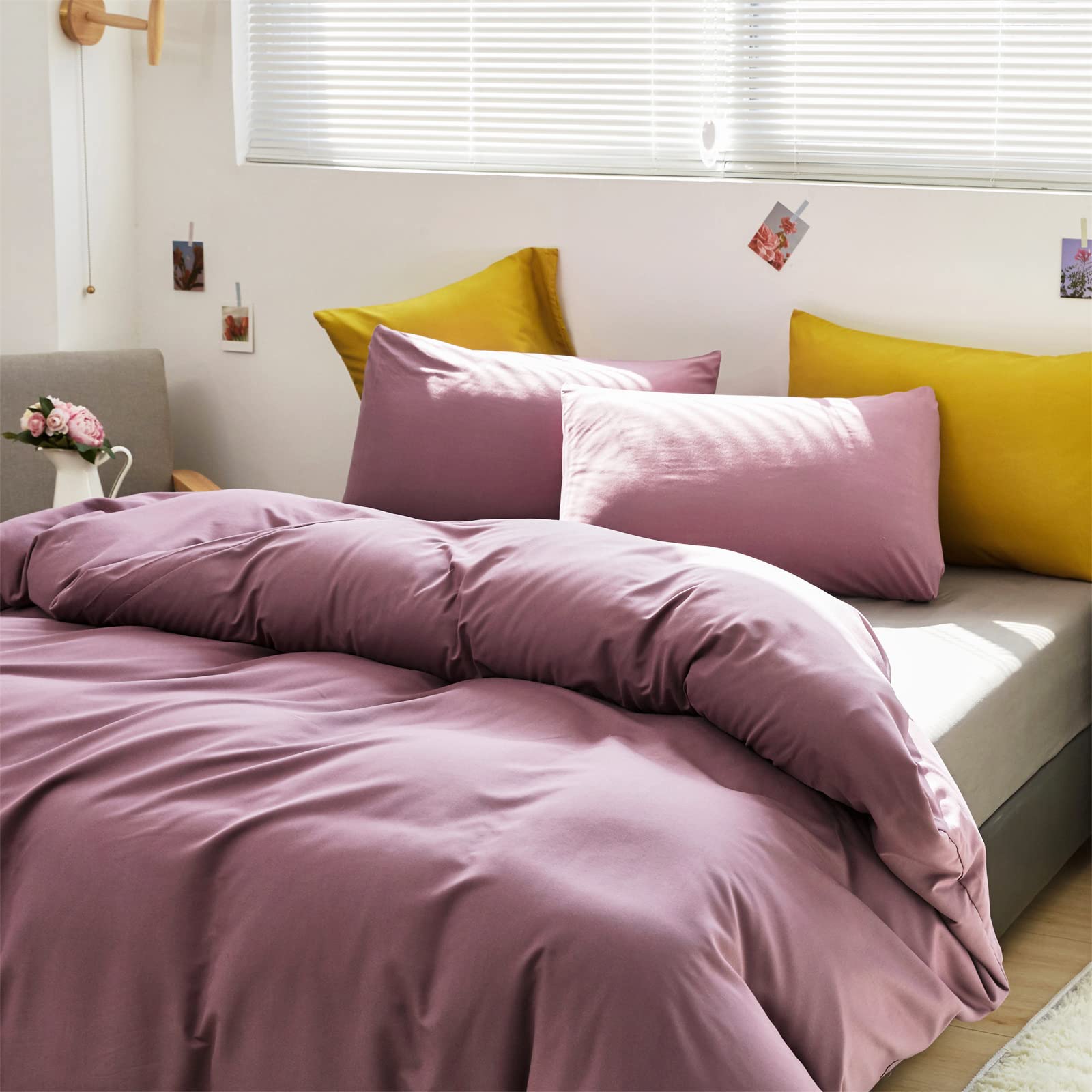 Luxlovery Purple Comforter Set King Size - Pale Mauve & Dusty Purple Cotton Bedding, Soft Breathable Quilted Blanket, 3-Piece Modern Elegant Bed Set for Women - Perfect for Master Bedroom, Guest Room & Cozy Home Decor