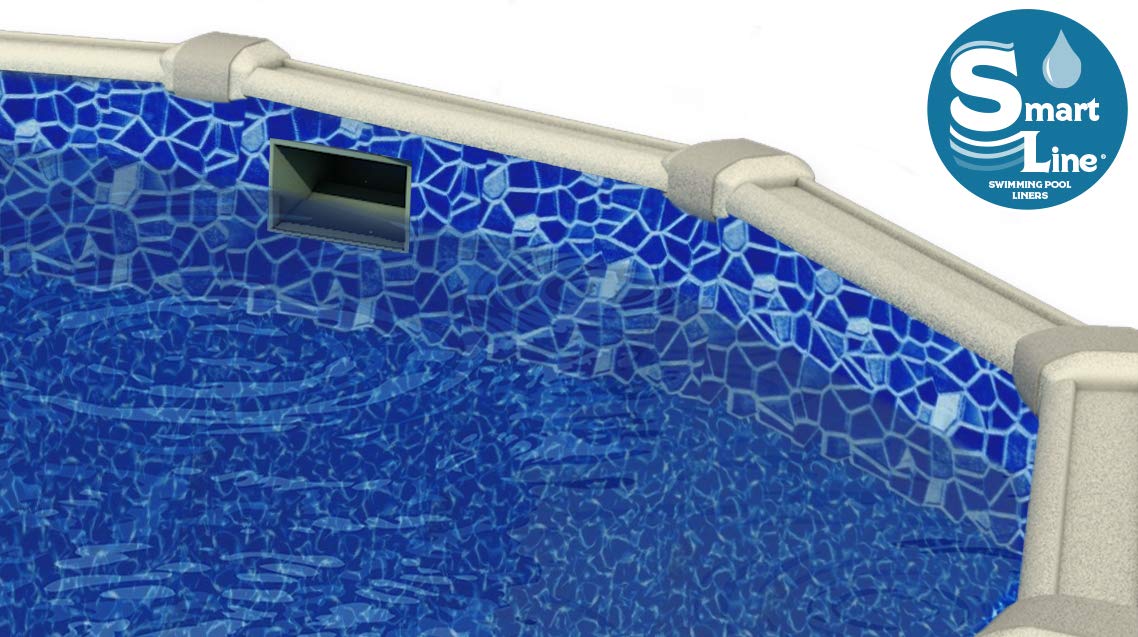 Smartline 15 ft x 25 ft Oval Swimming Pool Liner - Cracked Glass Design | Overlap Style | 48-52 Inch Wall Height | 25 Gauge Heavy Duty Virgin Vinyl | Compatible with Steel Sided Above Ground Pools | Perfect for Backyard Summer Fun & Family Gatherings