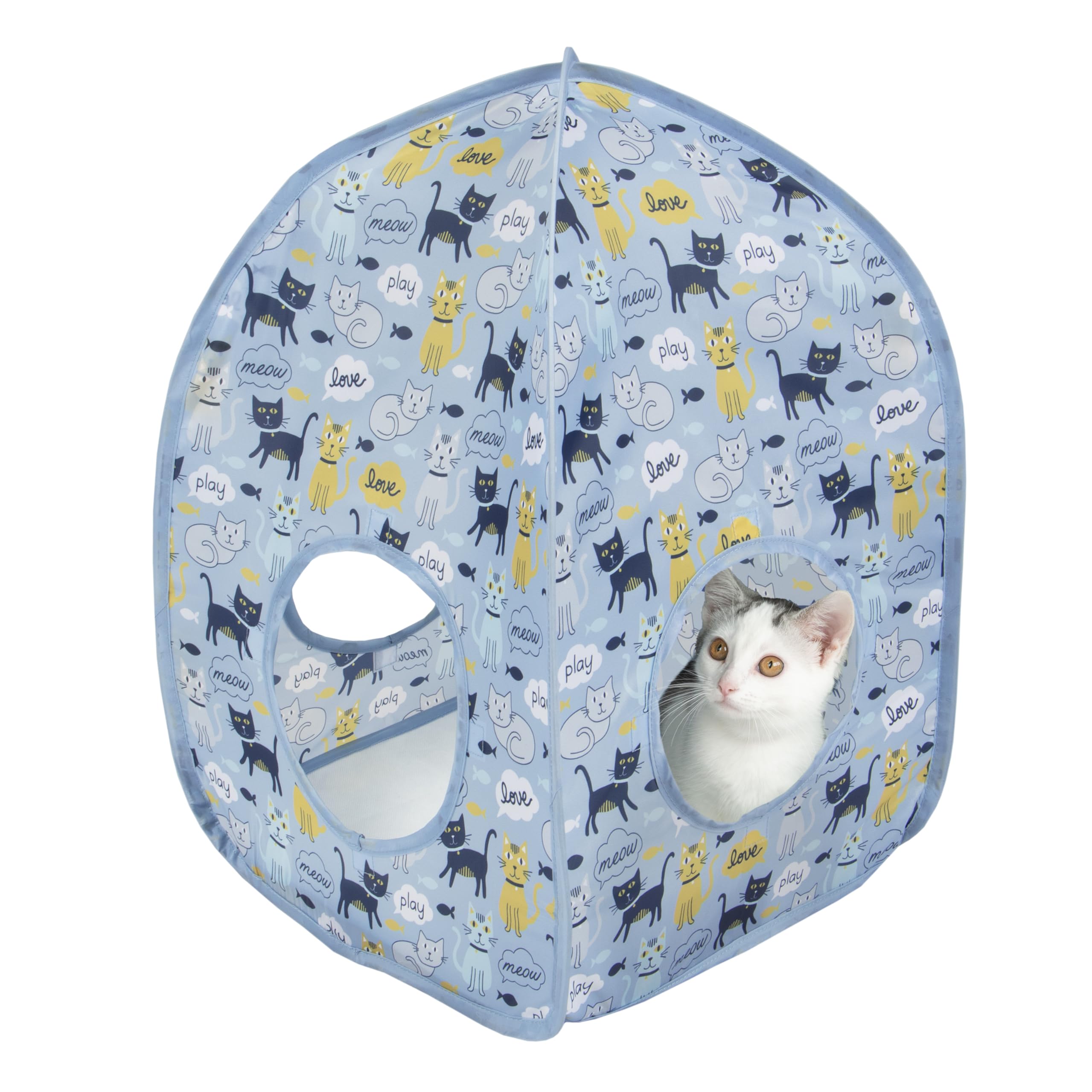 Kitty City Cat Print Play Furniture - Blue Play House for Cats | Indoor Pet Playhouse for Kittens & Adult Cats | Fun & Cozy Cat Hideout