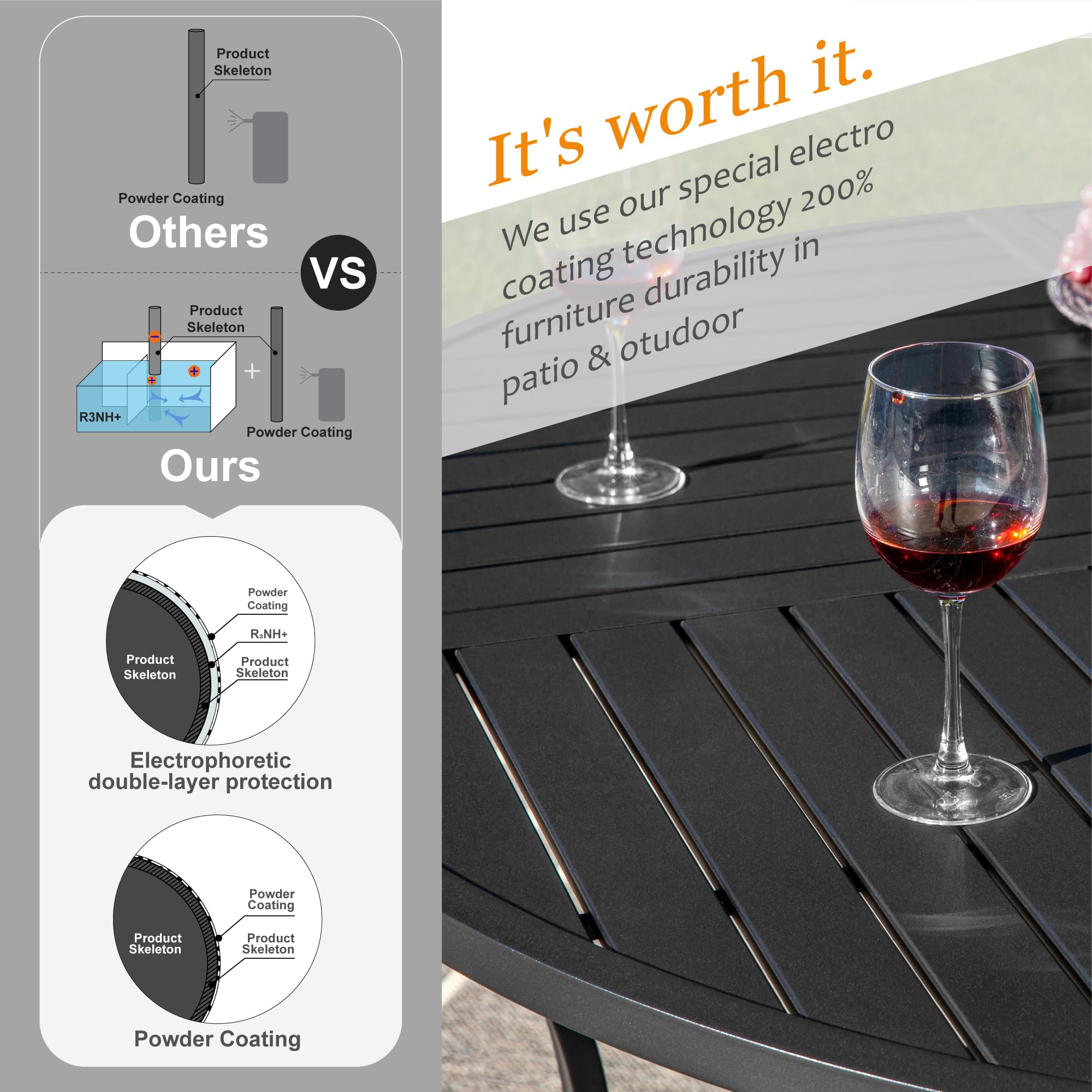 HERA'S HOUSE 42 Inch Round Outdoor Patio Dining Table with Umbrella Hole - Black Metal Garden Table for 4 People - Perfect for Backyard, Lawn, Garden & Poolside Gatherings