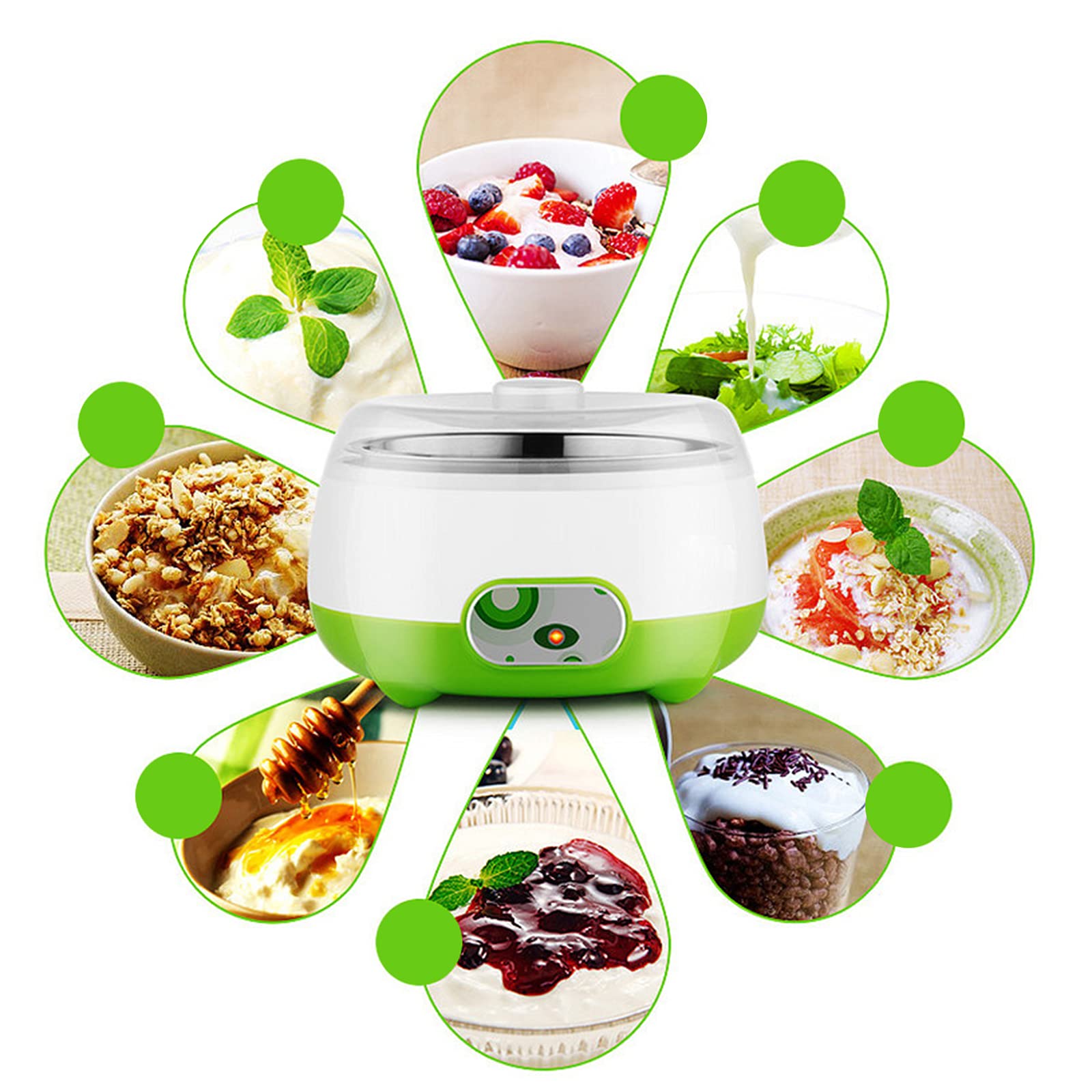 1L Automatic Digital Yogurt Maker with Stainless Steel Interior - Home DIY Yogurt Machine for Healthy Greek Yogurt Making (Green) | Perfect for Breakfast, Snacks & Healthy Lifestyle