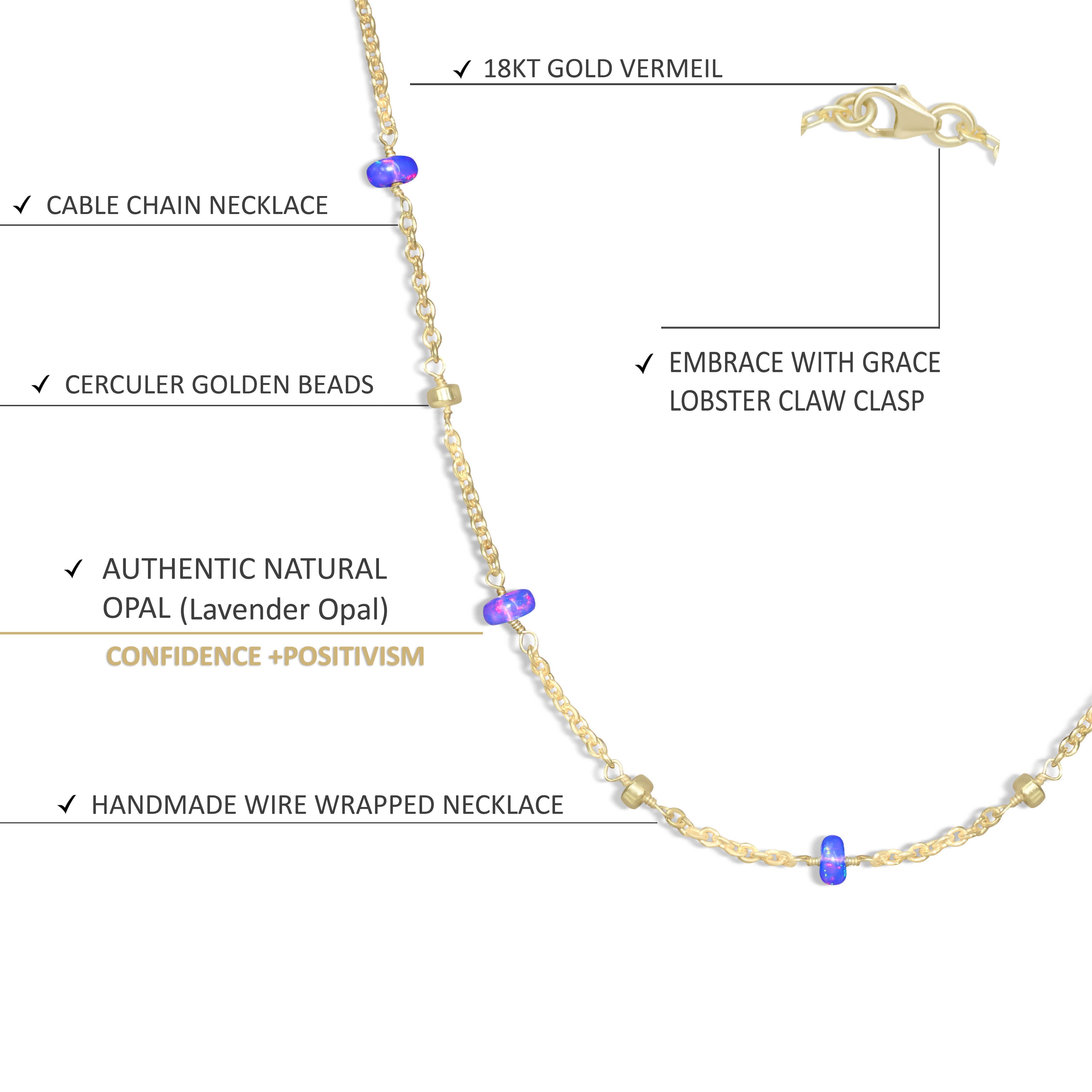 Lavender Opal Pendant Necklace with Cable Chain - Elegant Dainty Jewelry for Women, Perfect for Everyday Wear, Date Nights & Special Occasions
