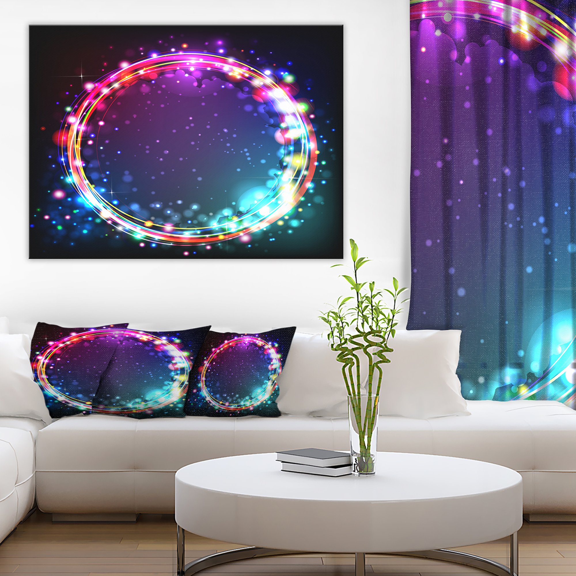 Abstract Art Print with Purple Blue Circle Lights - Modern Wall Decor for Living Room, Bedroom & Office