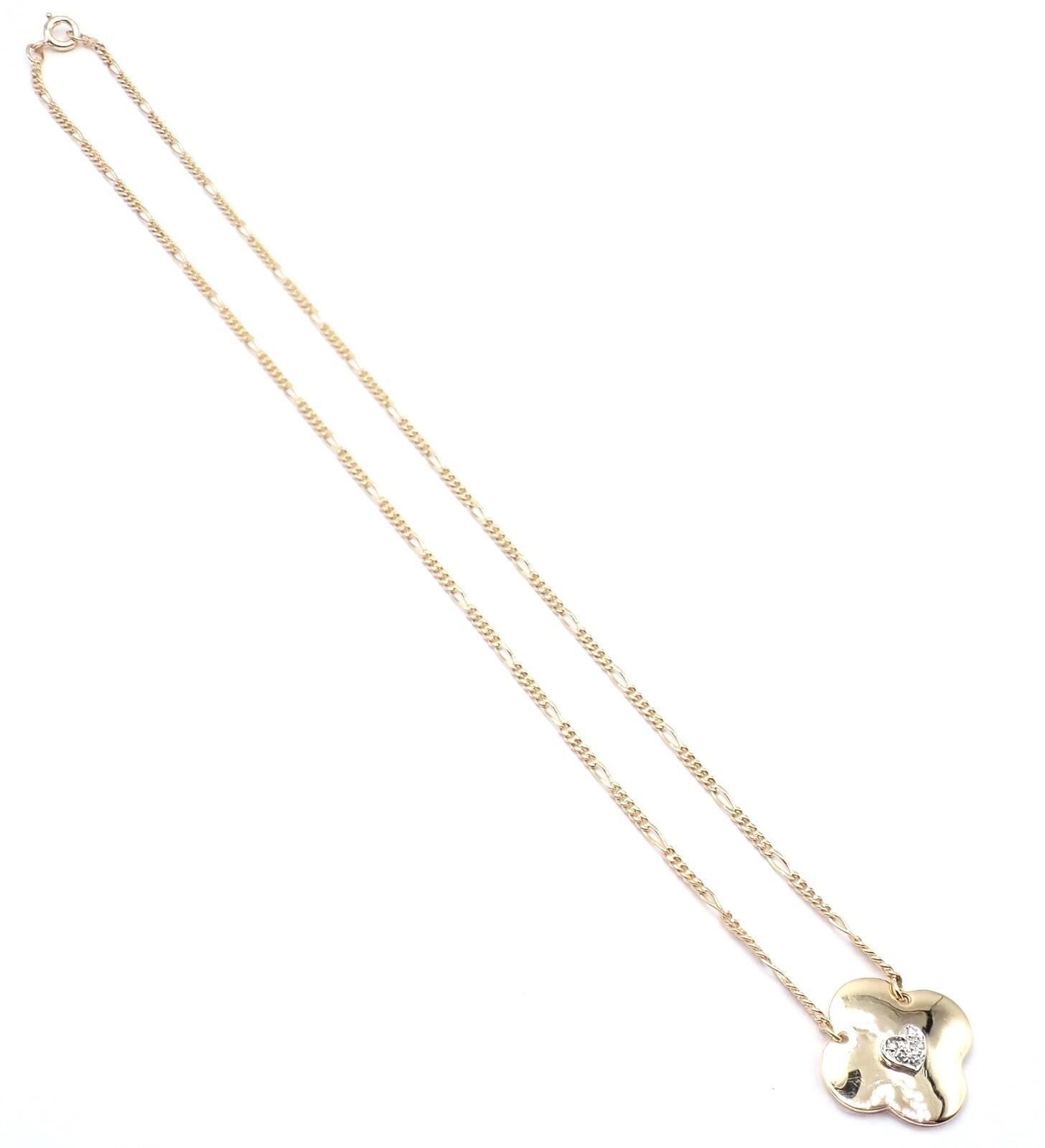 Authentic Vintage Cartier 18K Yellow Gold Diamond Heart Clover Pendant Necklace - Perfect for Anniversaries, Valentine's Day & Special Occasions