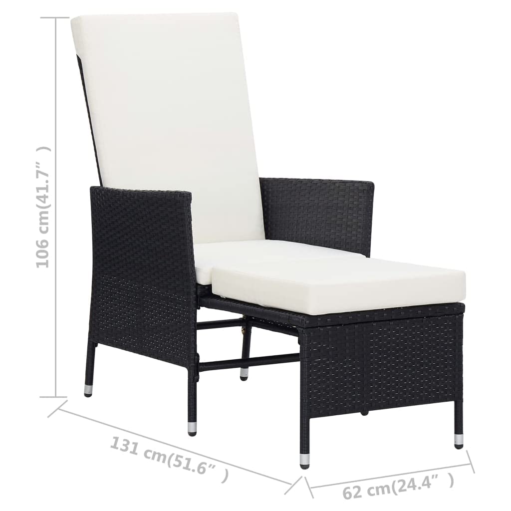 SKM Black Poly Rattan Reclining Patio Chair with Cushions - Outdoor Lounge Furniture for Garden, Poolside & Backyard Relaxation