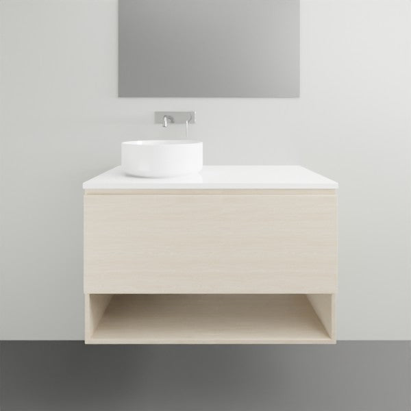 ADP Glacier Lite Shelf Slim Vanity with Solid Surface Top - Modern Bathroom Storage Solution for Small Spaces, Perfect for Makeup Organization and Bathroom Essentials