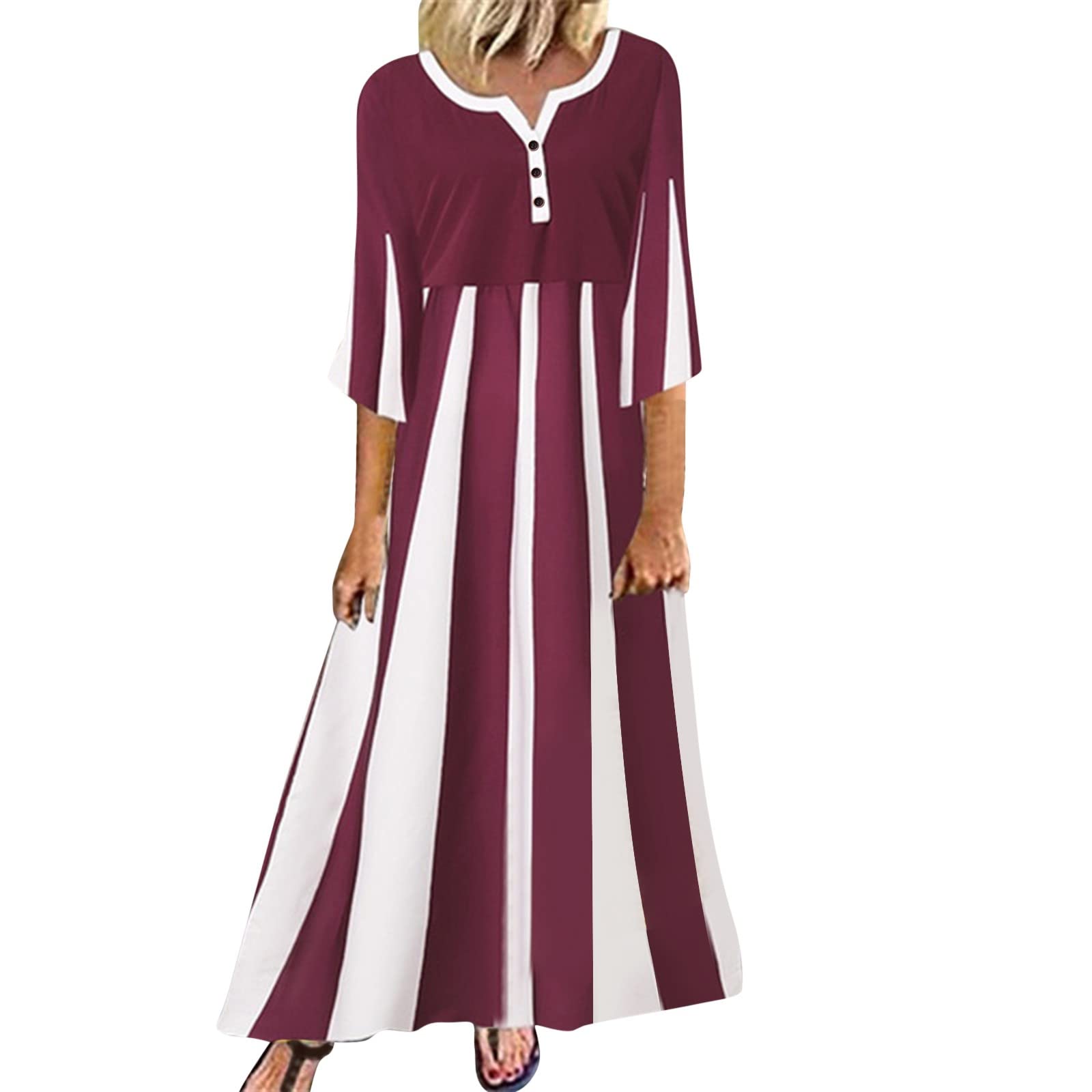 Women's Summer Casual Short Sleeve Printed Maxi Dress with Buttons - Flowy Beach Dress for Vacation, Date Night & Outdoor Parties