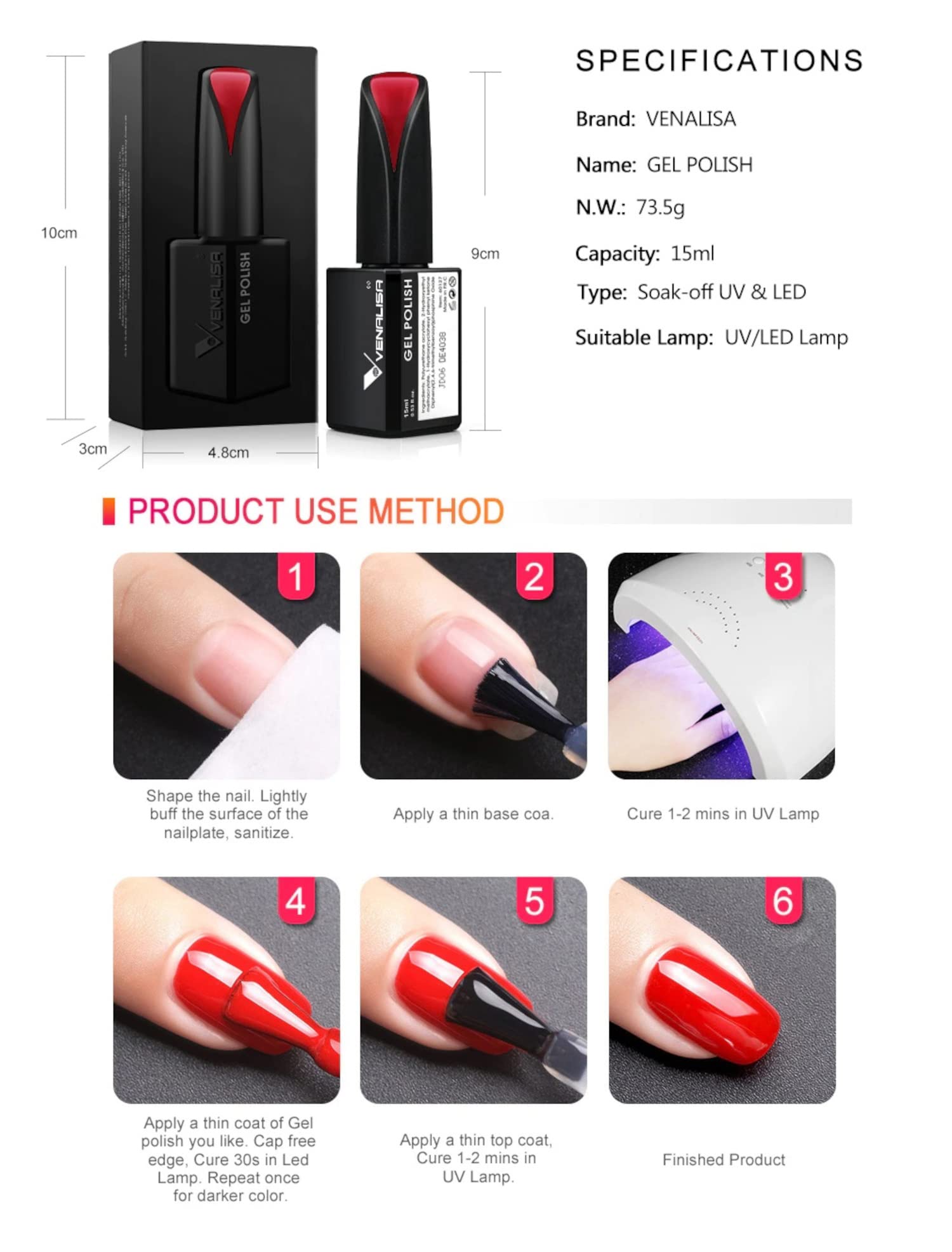 VENALISA UV Gel Nail Polish 15ml - Soak Off Gel for Manicure & DIY Nail Art (Home & Salon Use)