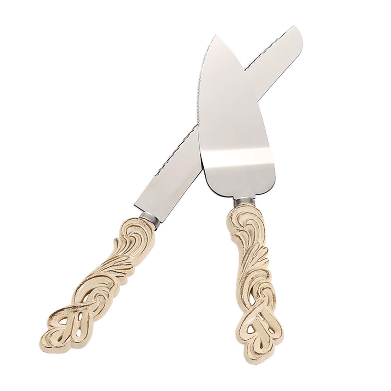 Vintage Wedding Cake Knife and Server Set - Elegant Cake Cutting Set for Weddings, Anniversaries & Special Events (2-Piece) - Perfect for Wedding Cakes, Anniversary Cakes & Dessert Tables