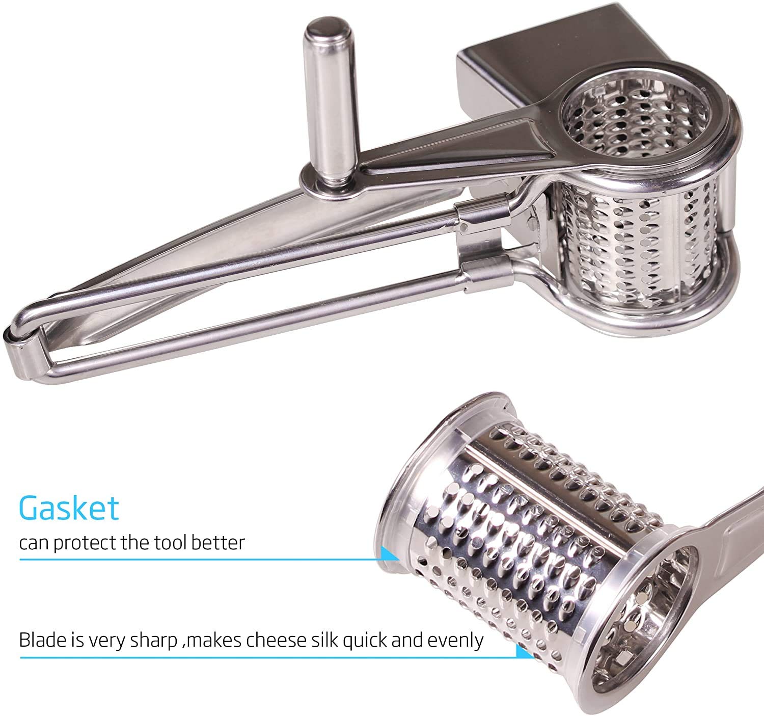 QJHP Rotary Cheese Grater & Vegetable Shredder - Stainless Steel Multi-Function Cutter Slicer for Cheese, Carrots, Potatoes - Perfect for Kitchen, Salad Prep & Cooking