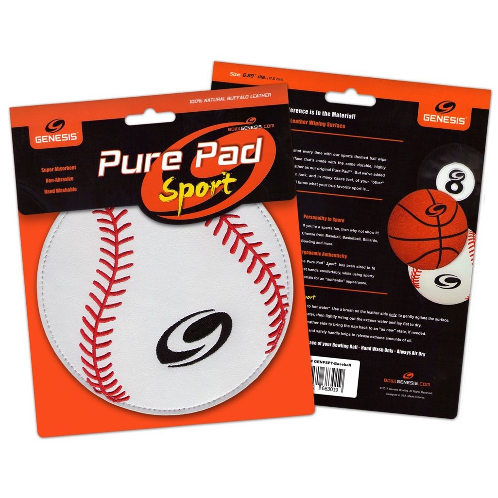 Genesis Pure Pad Sport Bowling Ball Wipe Pad - Baseball Themed Microfiber Cleaning Cloth for Bowling Balls & Baseball Equipment | Perfect for Bowling Alleys, Baseball Games & Sports Gear Maintenance