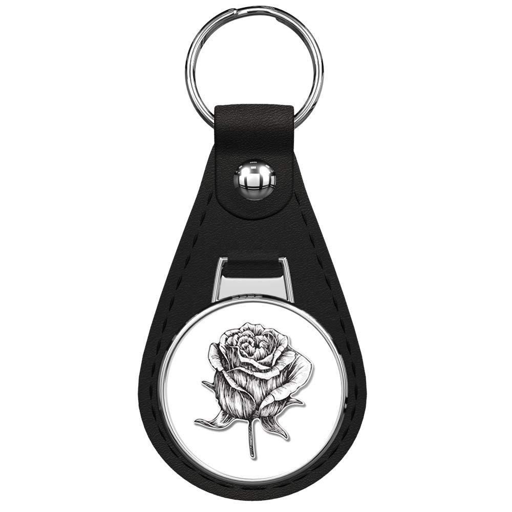 Elegant Rose Black Leather Keychain with Silver Keyring - Perfect for Gifts, Home & Office Keys Organization