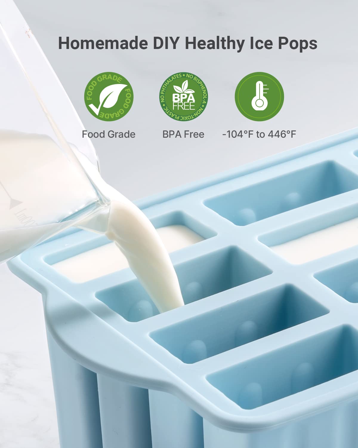 MEETRUE 12-Piece Silicone Popsicle Molds Set - BPA-Free, Easy-Release Ice Pop Maker for Homemade Frozen Treats with 50 Sticks & Cleaning Brush - Perfect for Summer Snacks, Kids Parties & Healthy Desserts