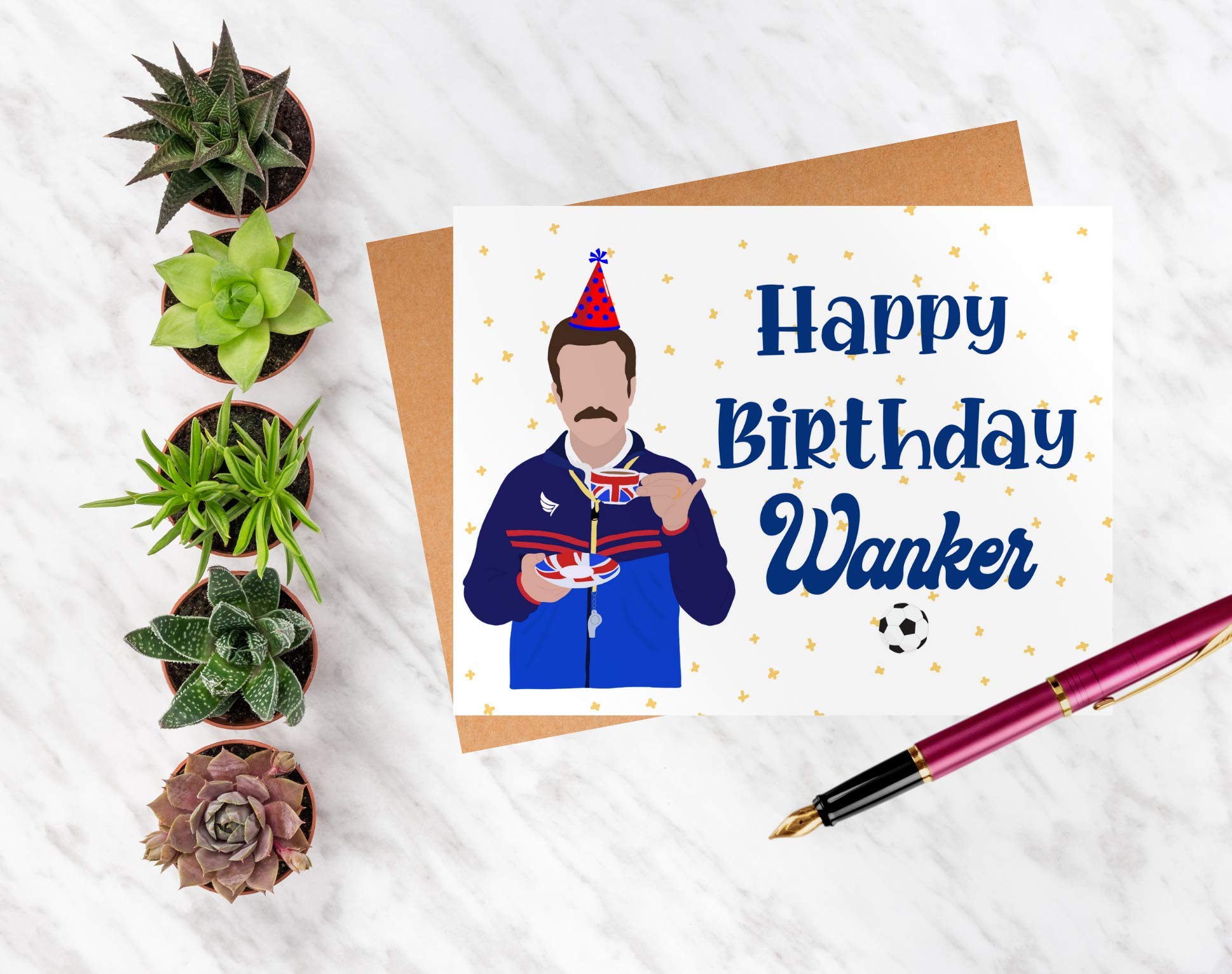 BALOR Ted Lasso Birthday Card - Funny Greeting Card for Men & Women - 'Happy Birthday Wanker' Folded Cardstock (4.25
