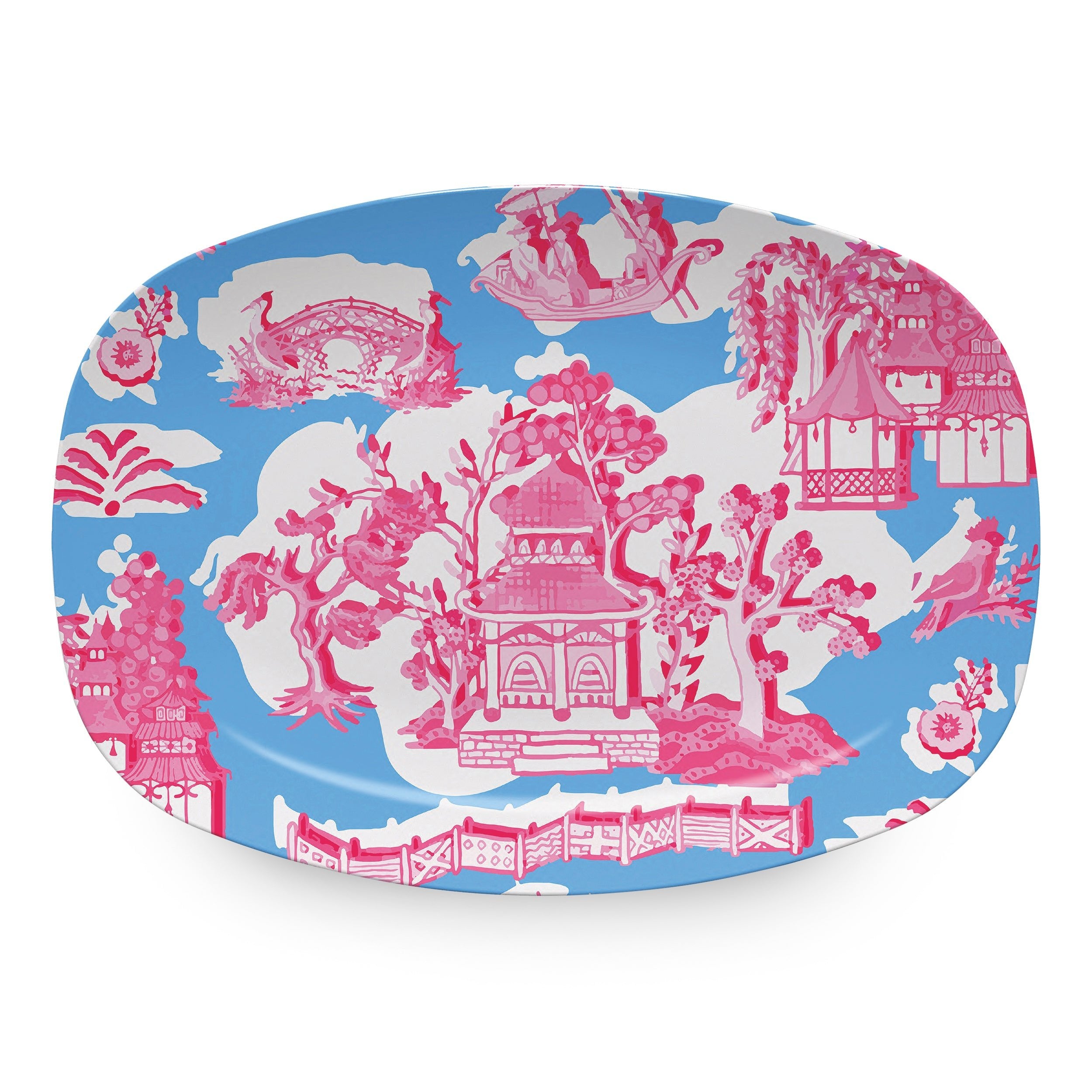 Chinoiserie Blue Ceramic Platter - Elegant Hand-Painted Asian-Inspired Serving Dish for Dinner Parties, Weddings & Home Decor