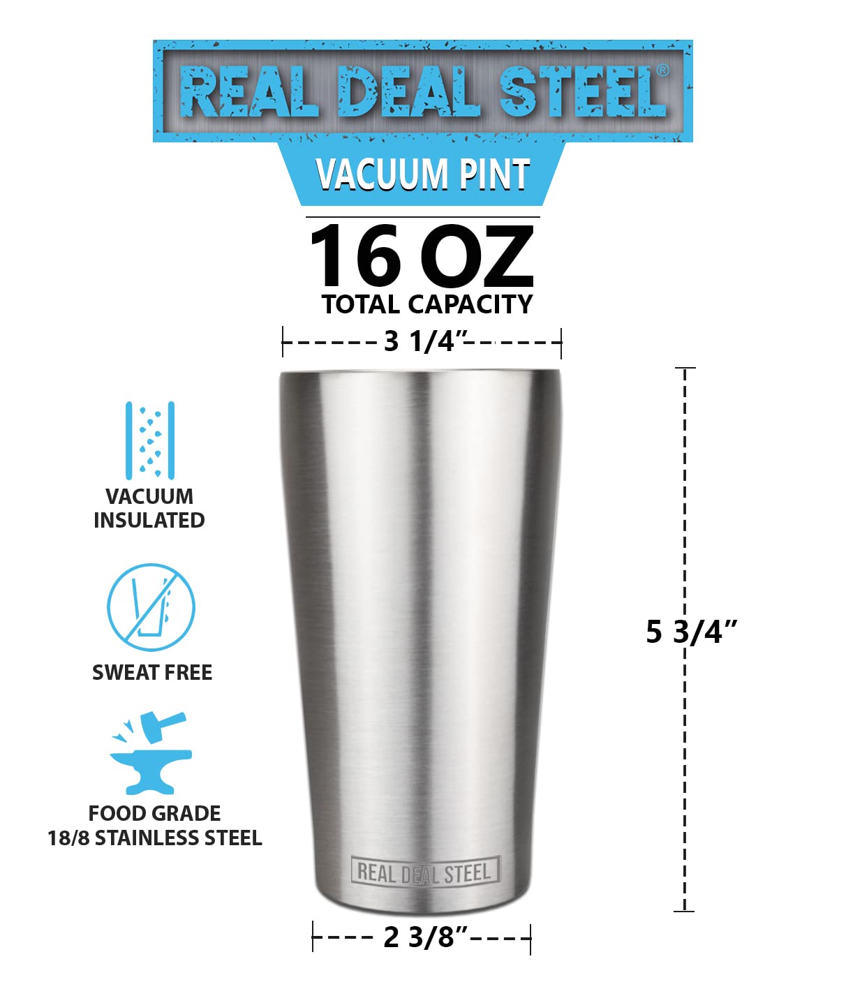 Premium Stainless Steel Vacuum Insulated Pint Glasses Set of 4 - 16oz Double-Walled Beer Mugs for Iced or Hot Drinks - Perfect for Camping, BBQs, and Outdoor Parties