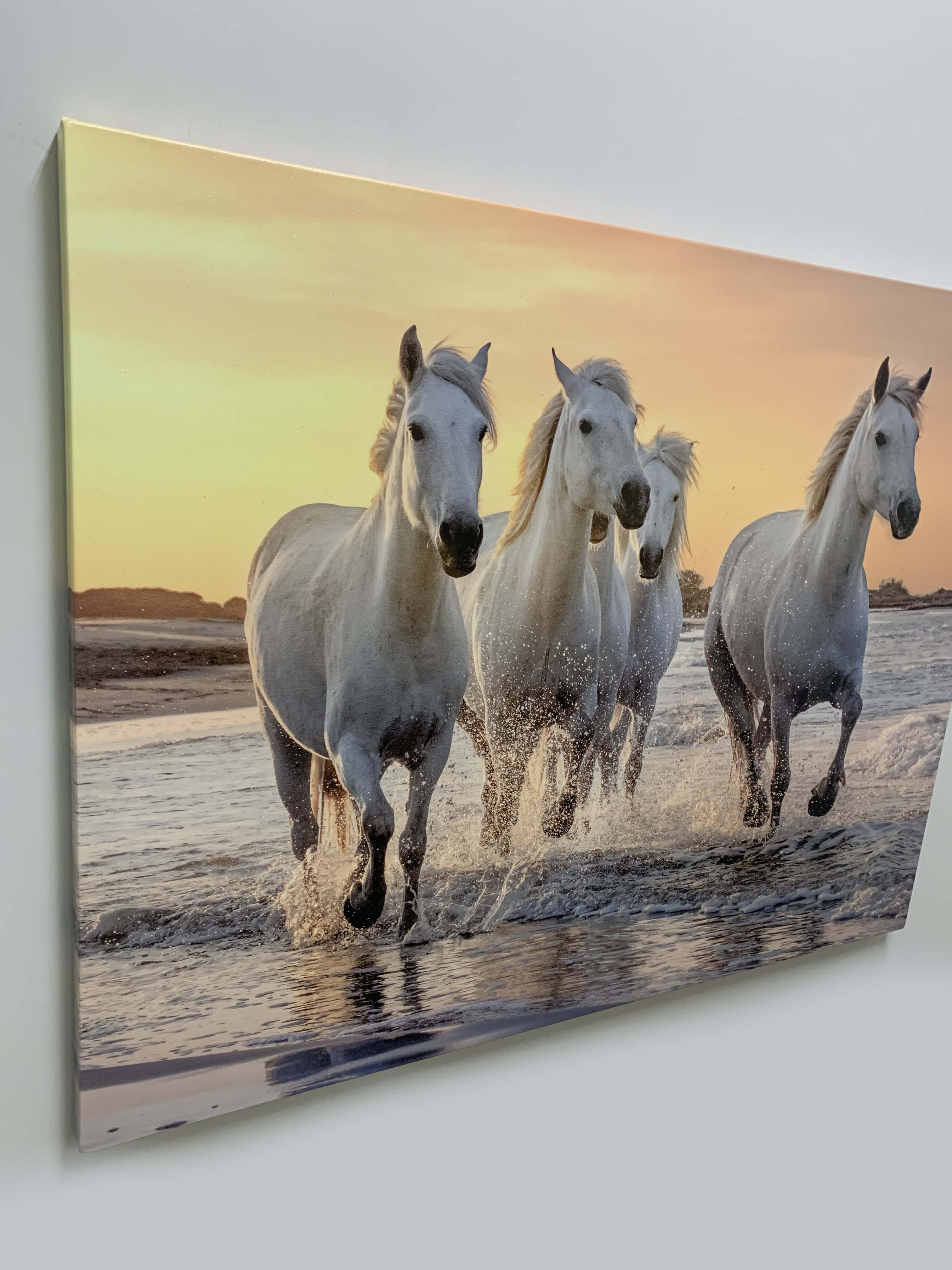 Galloping Horses Print - Animal Art Canvas with Gold Varnish - Fine Art Home Decor for Living Room, Bedroom & Office Wall