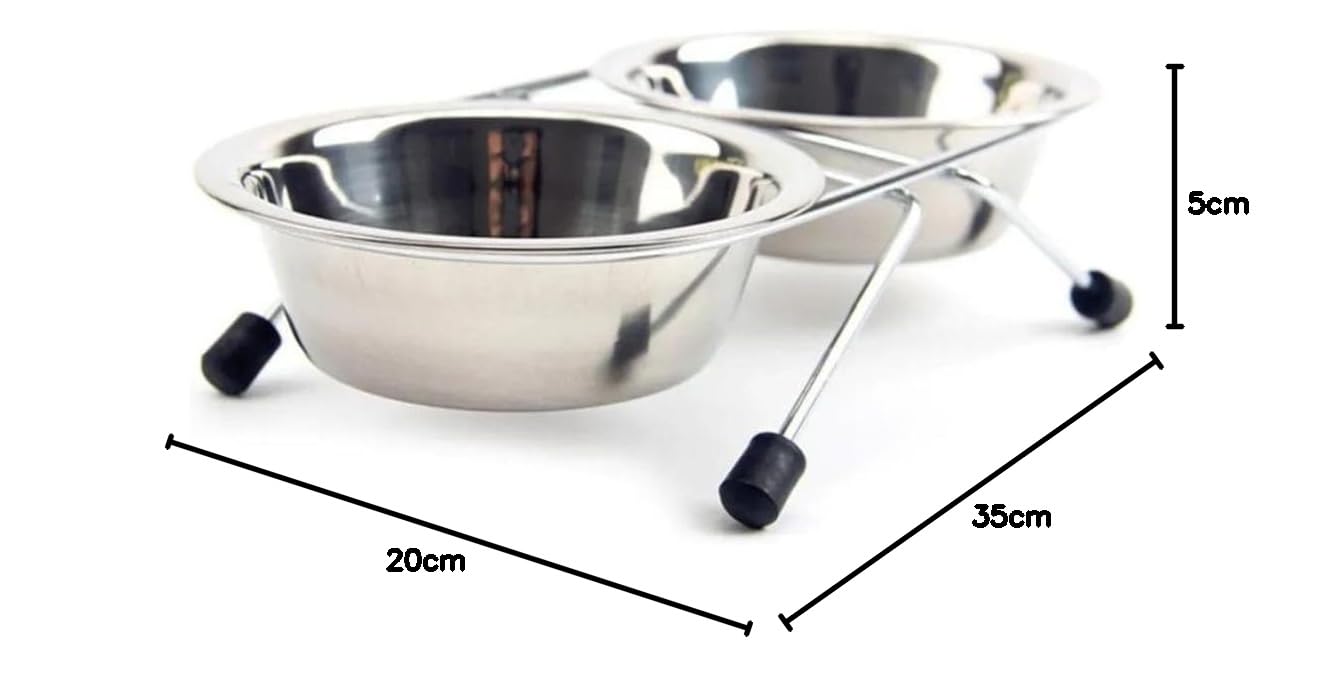 PSK PET MART Stainless Steel Double Dog Bowl with Iron Stand - Non-Slip Pet Food and Water Feeder for Dogs & Cats | Perfect for Home, Travel, and Outdoor Use