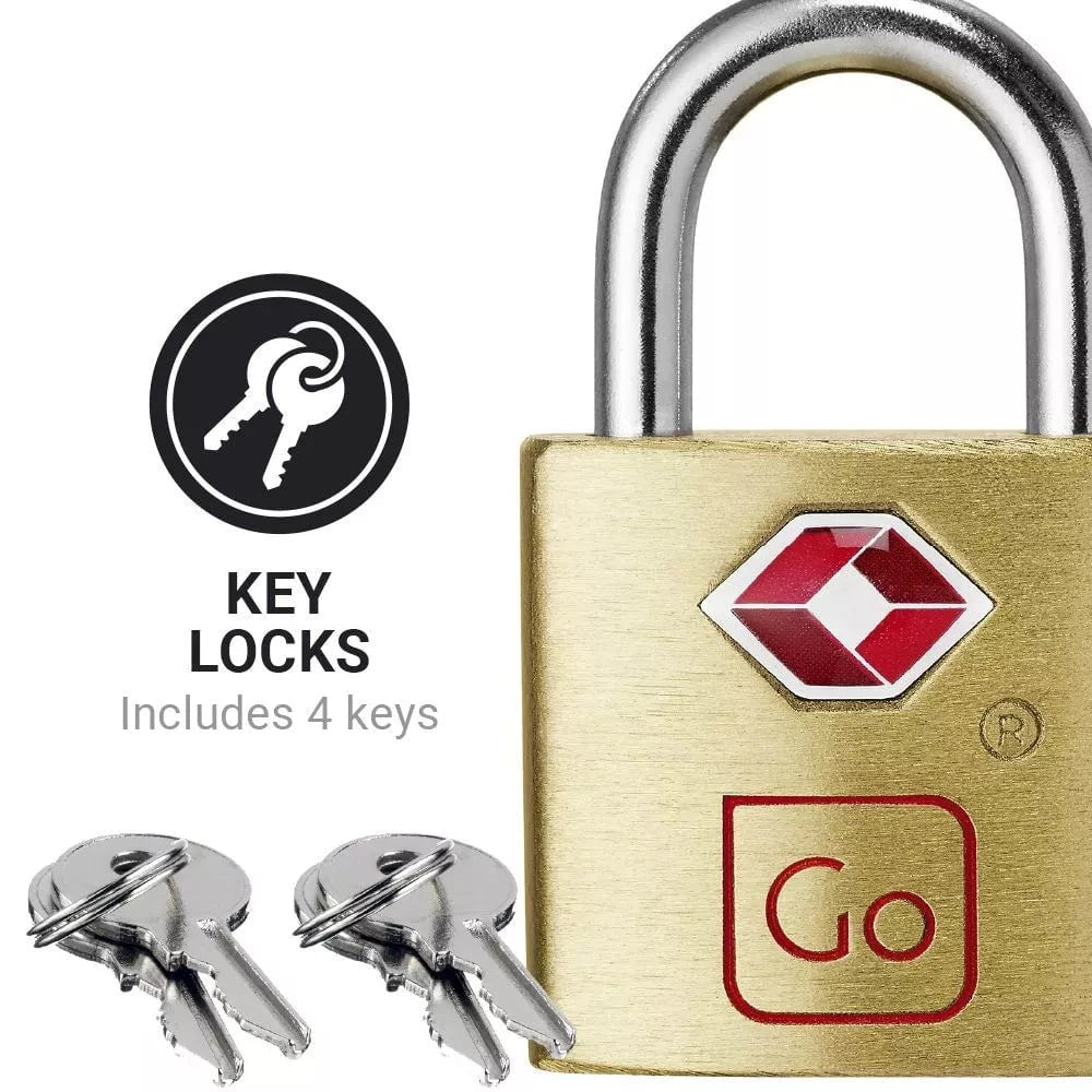 Go Travel Classic Brass Key Twin Padlocks TSA Approved - Secure Luggage, Backpacks & Suitcases for Travel, Gym & Storage