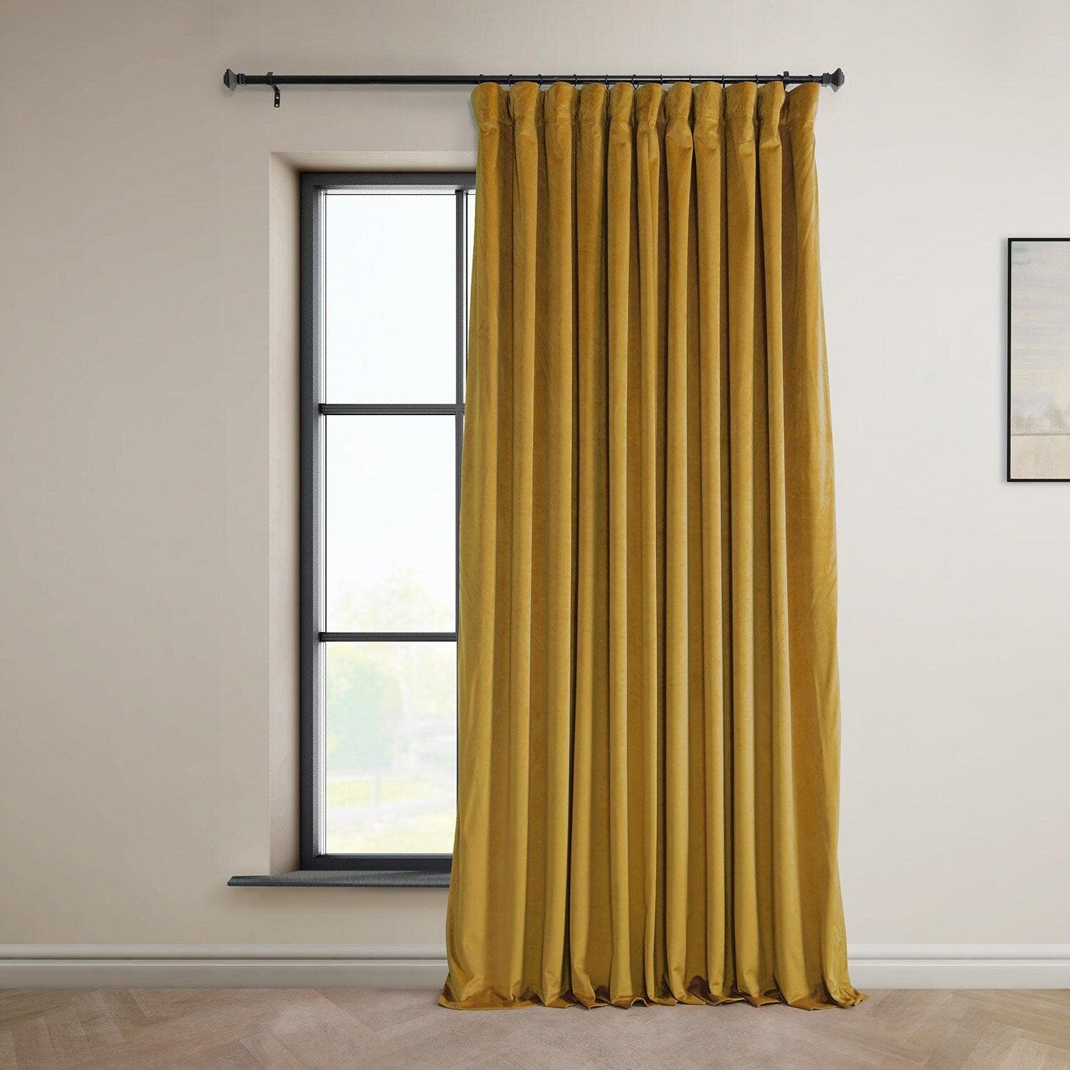 Sophomore Gold Extra Wide Signature Plush Velvet Blackout Curtains for Bedroom & Living Room - Noise Reducing, Thermal Insulated, Light Blocking Drapes for Home, Hotel, and Office Use