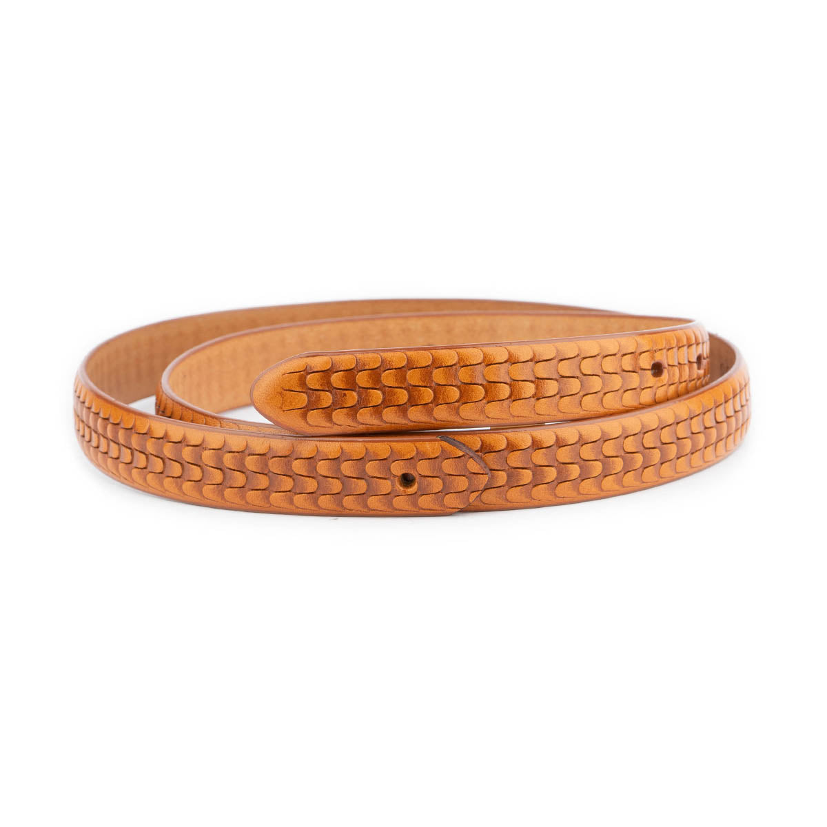 Premium Light Brown Embossed Leather Belt for Men - Thin Strap with Pre-Made Holes - Compatible with Montblanc Buckles - Perfect for Business, Casual & Formal Wear