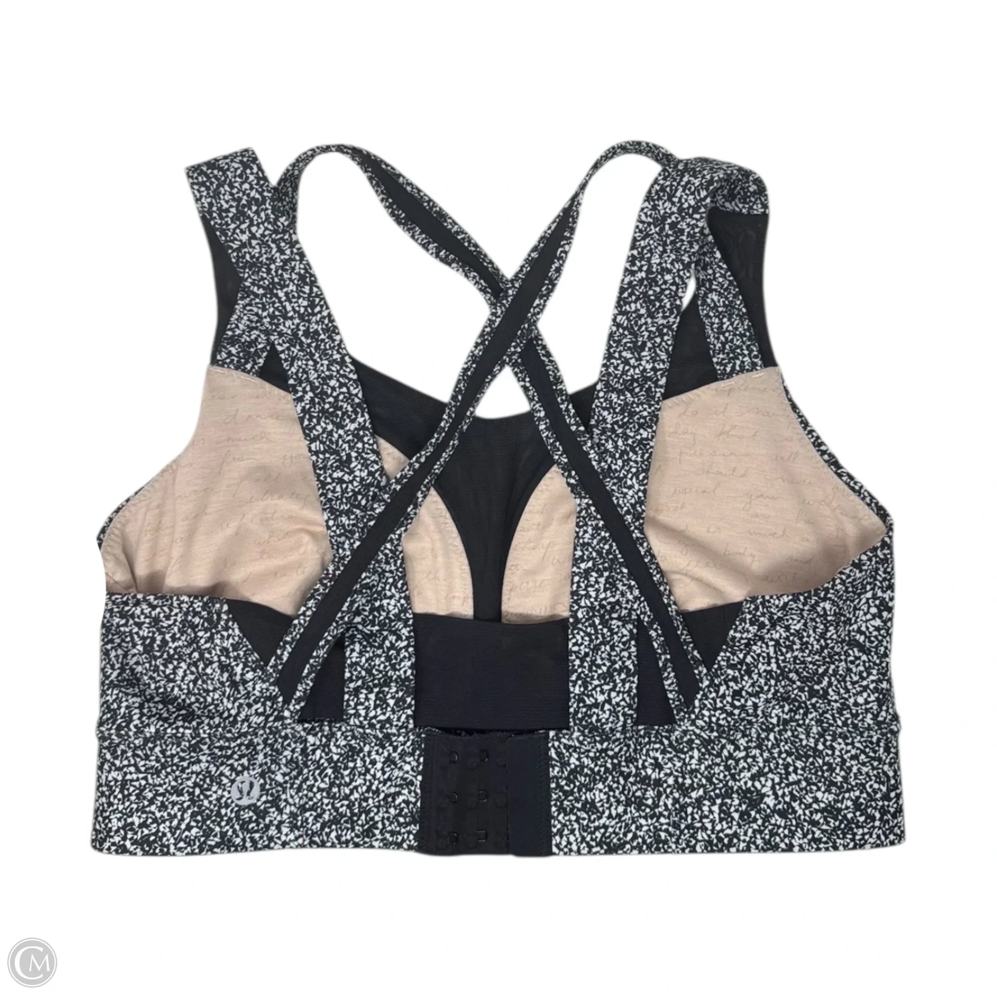 Lululemon Women's Athletic Sports Bra - Black & White, Size 12 - High Support Workout Top for Running, Yoga & Gym