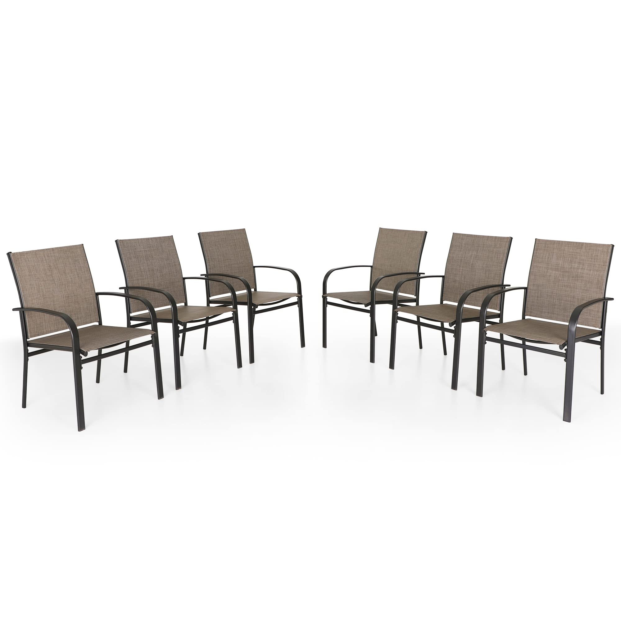 6-Piece Brown Textilene Patio Dining Chairs Set with Armrests - Durable Outdoor Furniture for Backyard, Garden & Poolside Dining