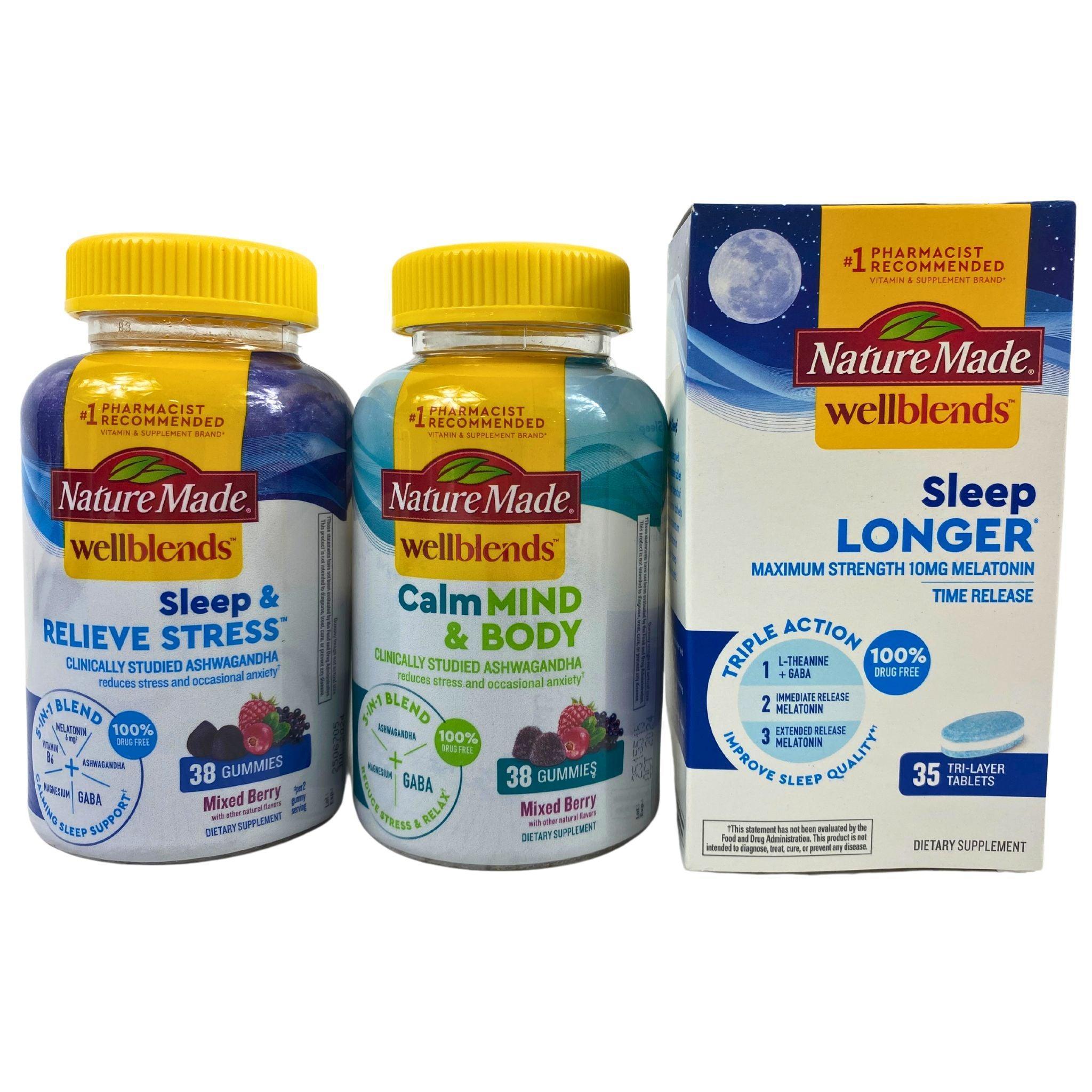 Nature Made Well Blends Sleep & Stress Relief Supplement - Calm Mind & Body, Promotes Longer Sleep (35 Pcs) - Perfect for Nighttime Relaxation & Stress Management